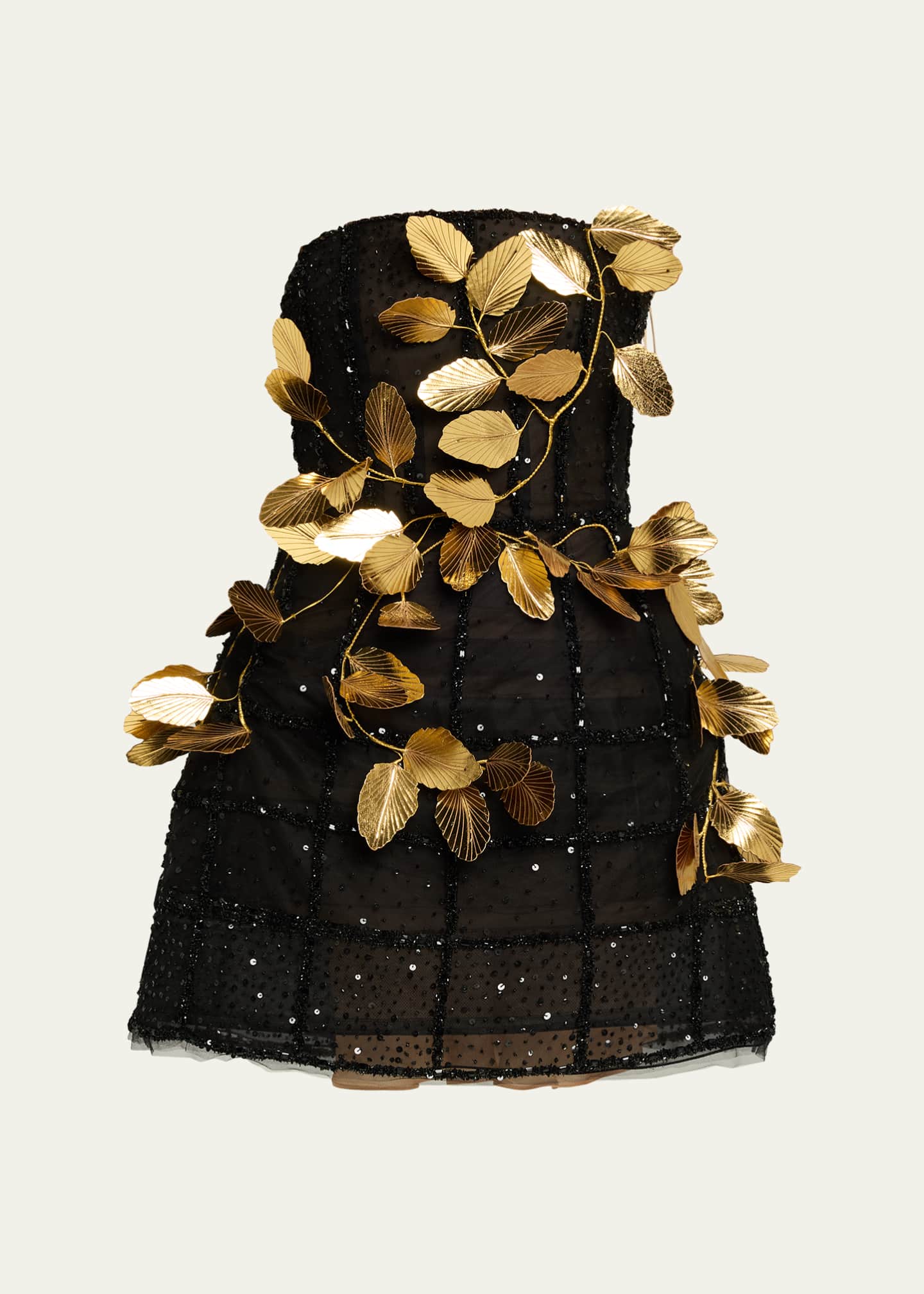 Oscar de la Renta Strapless Golden-Leaf Sequined Mini Dress - Bergdorf  Goodman