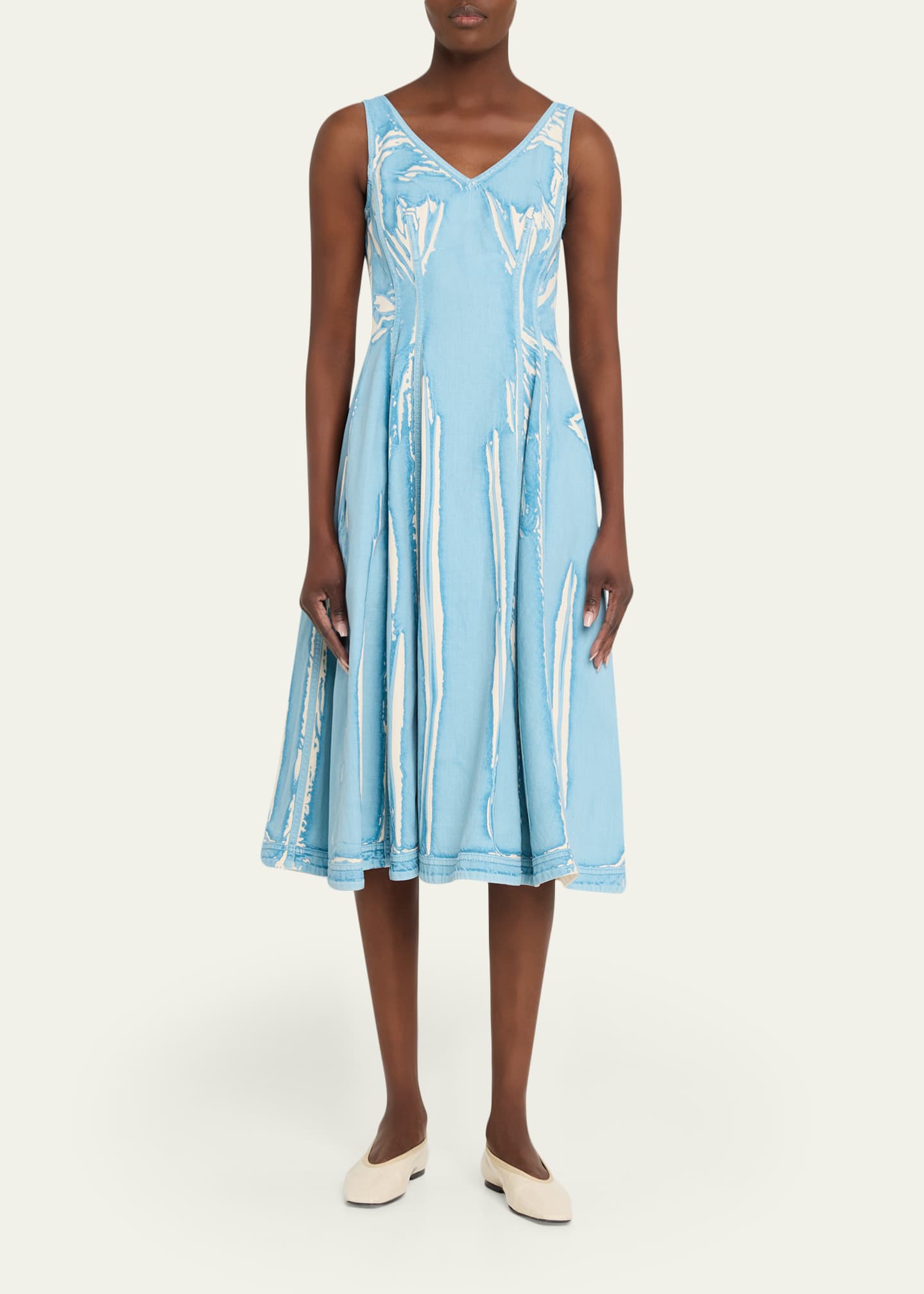 Marni Screen-Printed Denim Sleeveless Midi Dress - Bergdorf Goodman