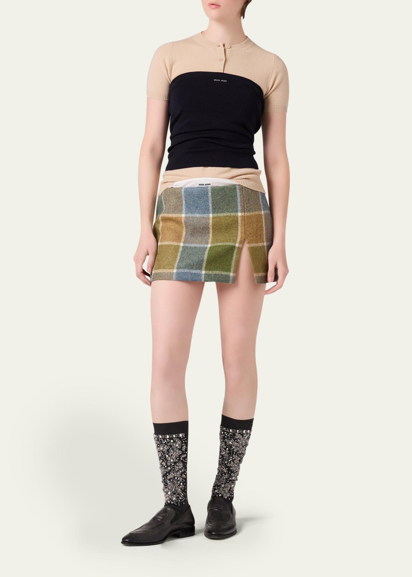 Miu Miu Short-Sleeve Cashmere Henley Sweater - Bergdorf Goodman