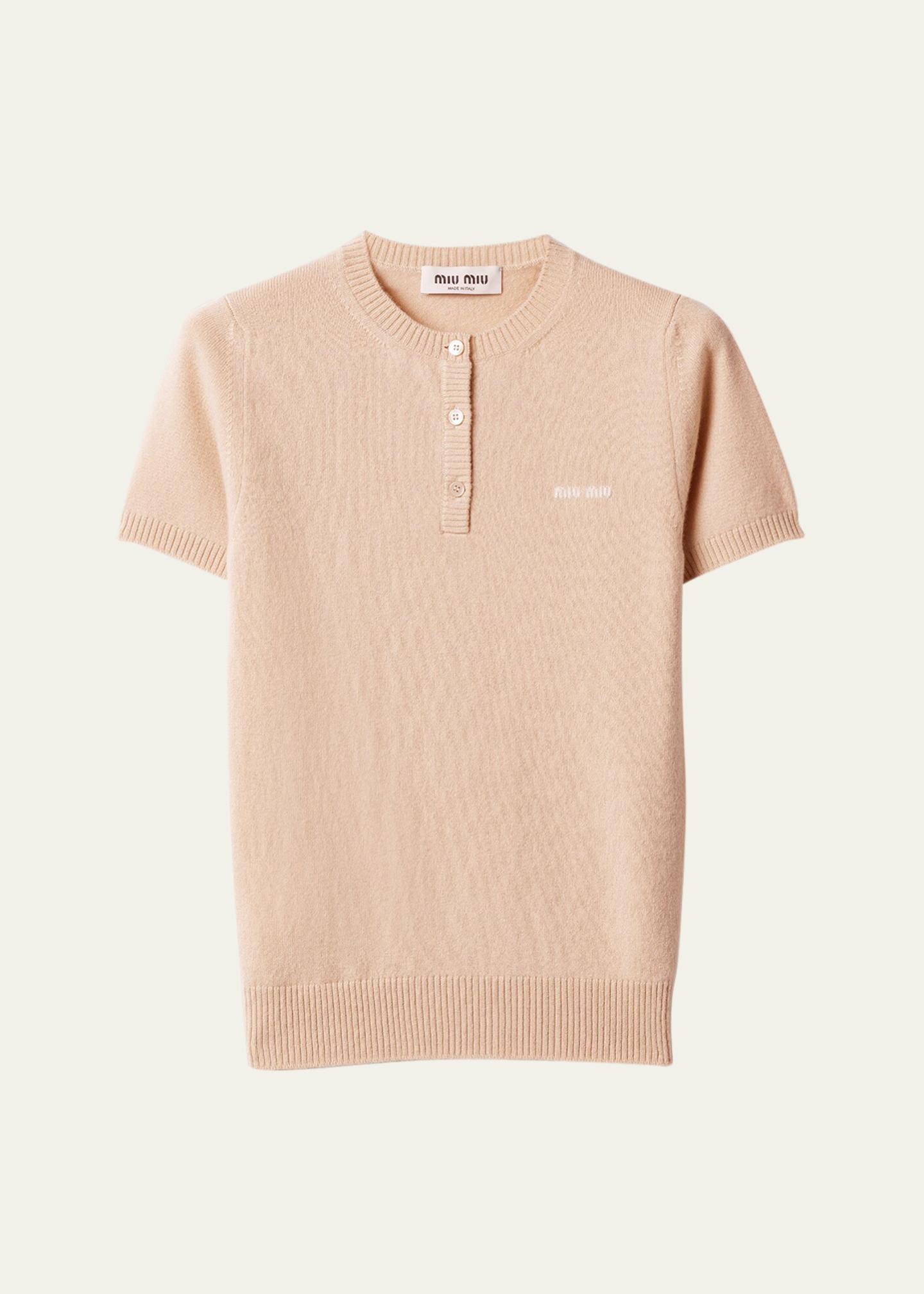 Miu Miu Short-Sleeve Cashmere Henley Sweater - Bergdorf Goodman