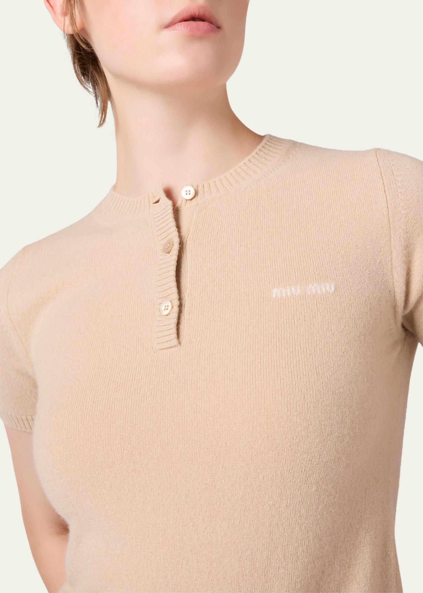 Miu Miu Short-Sleeve Cashmere Henley Sweater - Bergdorf Goodman