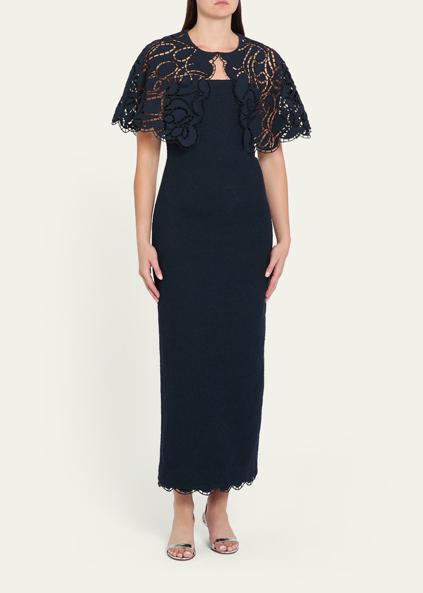 Oscar de La Renta Women's Scallop-Hem Tweed Strapless Column Gown - Navy - Size 10