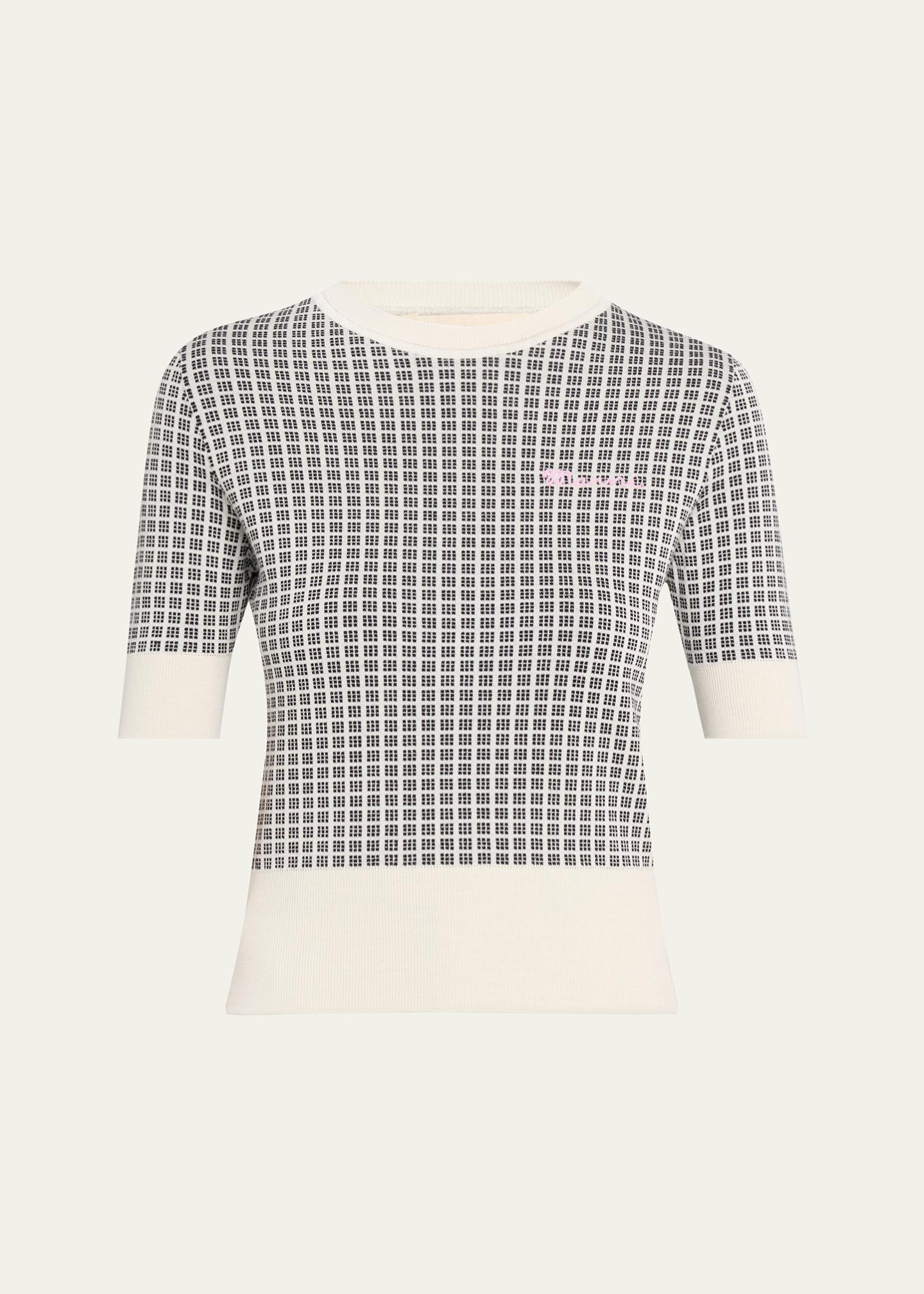 Marni Check Knit Short-Sleeve Crewneck Sweater - Bergdorf Goodman
