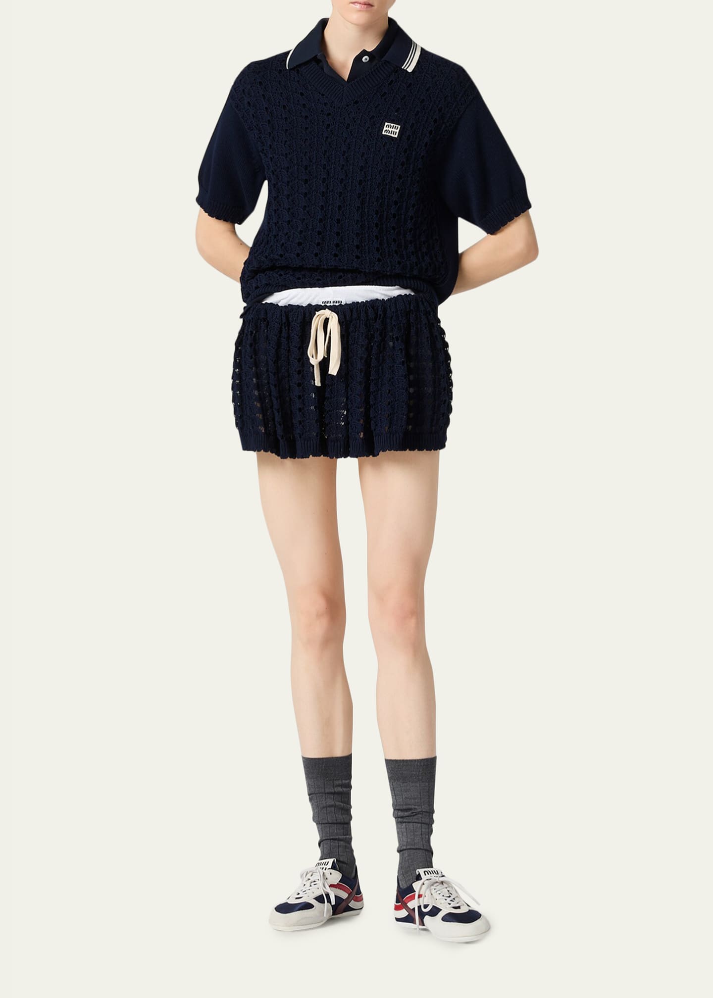 Miu Miu Crochet Knit Drawstring Mini Skirt - Bergdorf Goodman