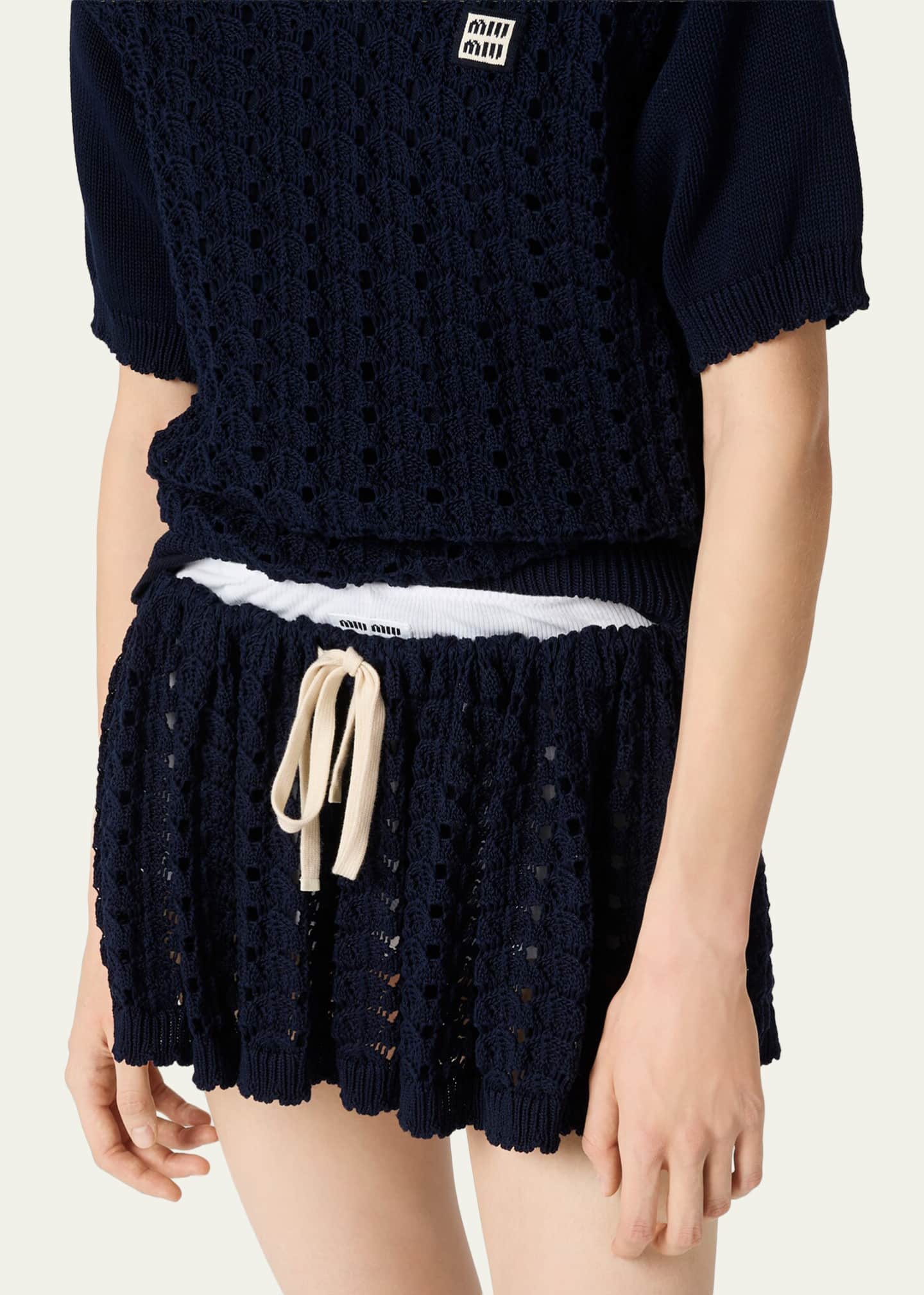 Miu Miu Crochet Knit Drawstring Mini Skirt - Bergdorf Goodman