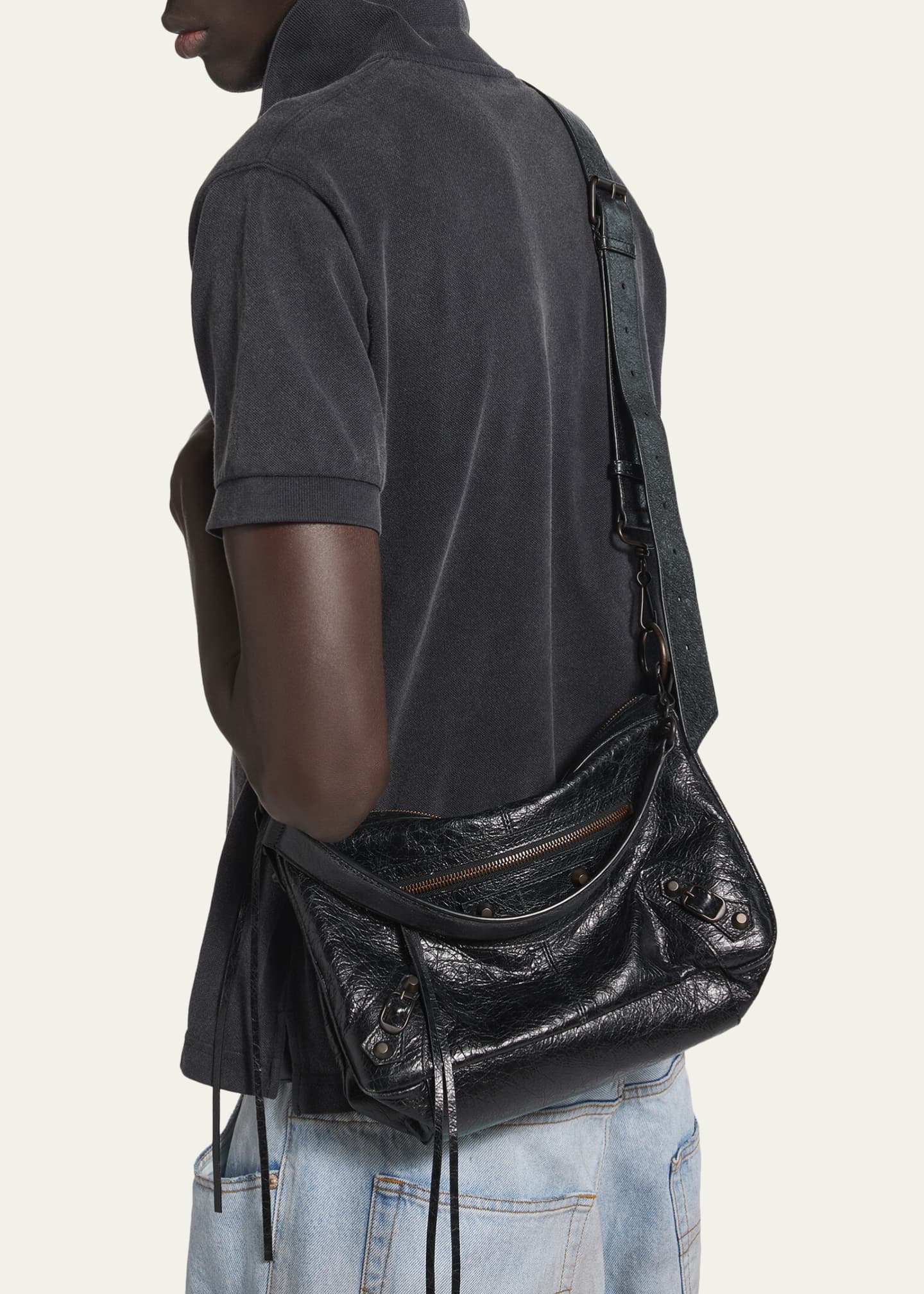 Balenciaga Men's Le City Moto Leather Shoulder Bag - Bergdorf Goodman