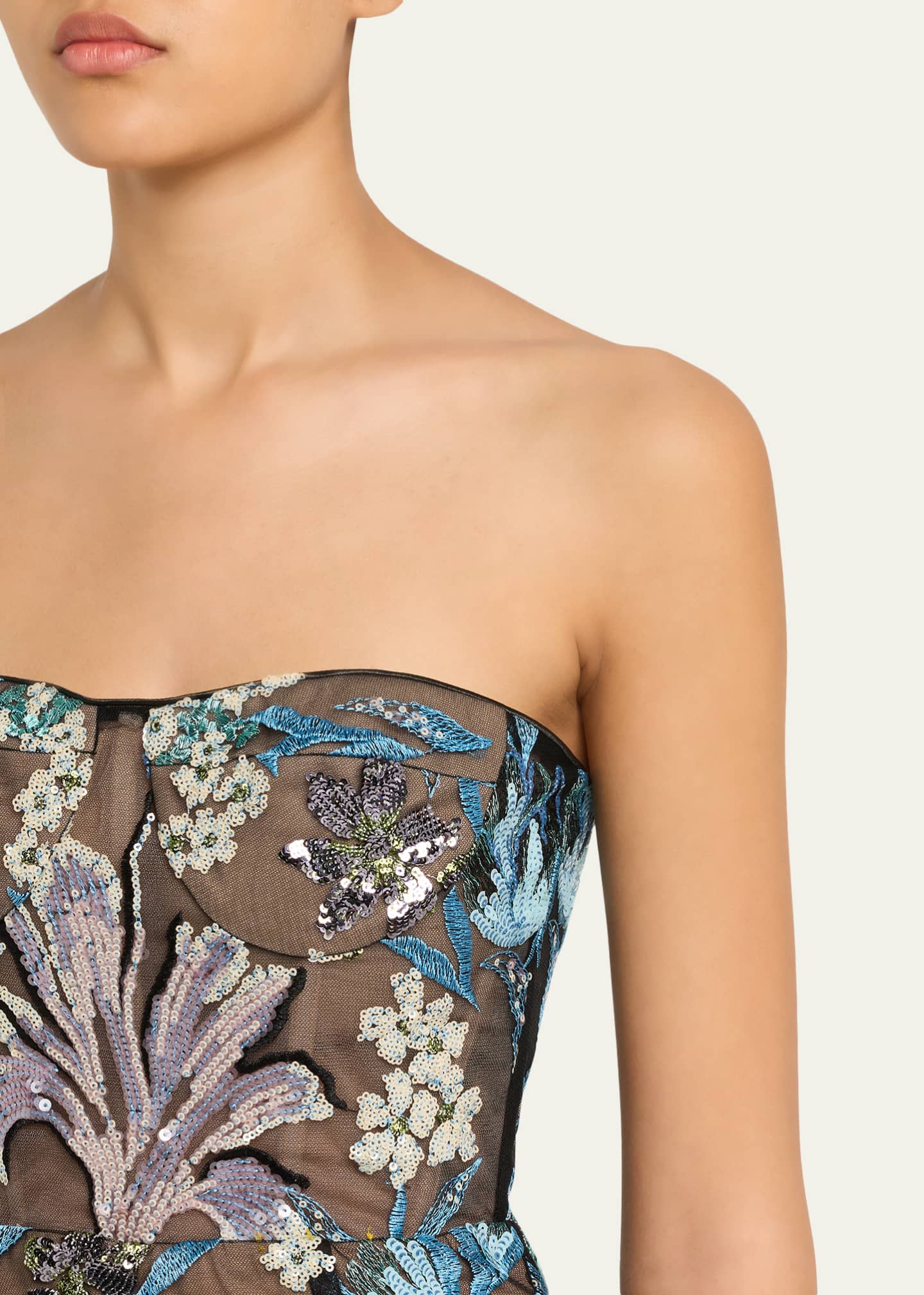 Bronx Banco Dahlia Strapless Sequined Floral Tulle Gown - Bergdorf