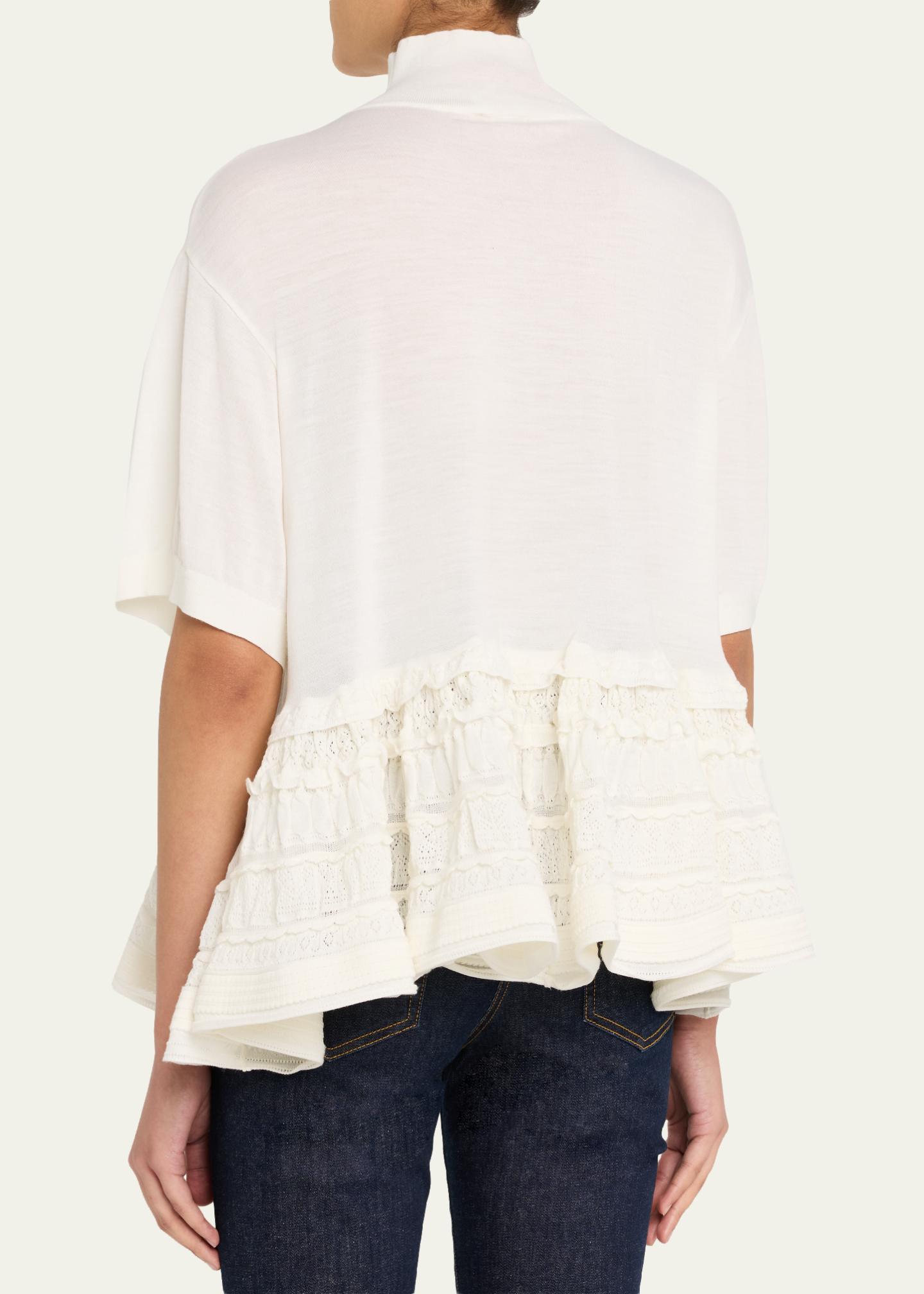 ALAIA Mock-Neck Wool Crinoline Peplum Shirt - Bergdorf Goodman
