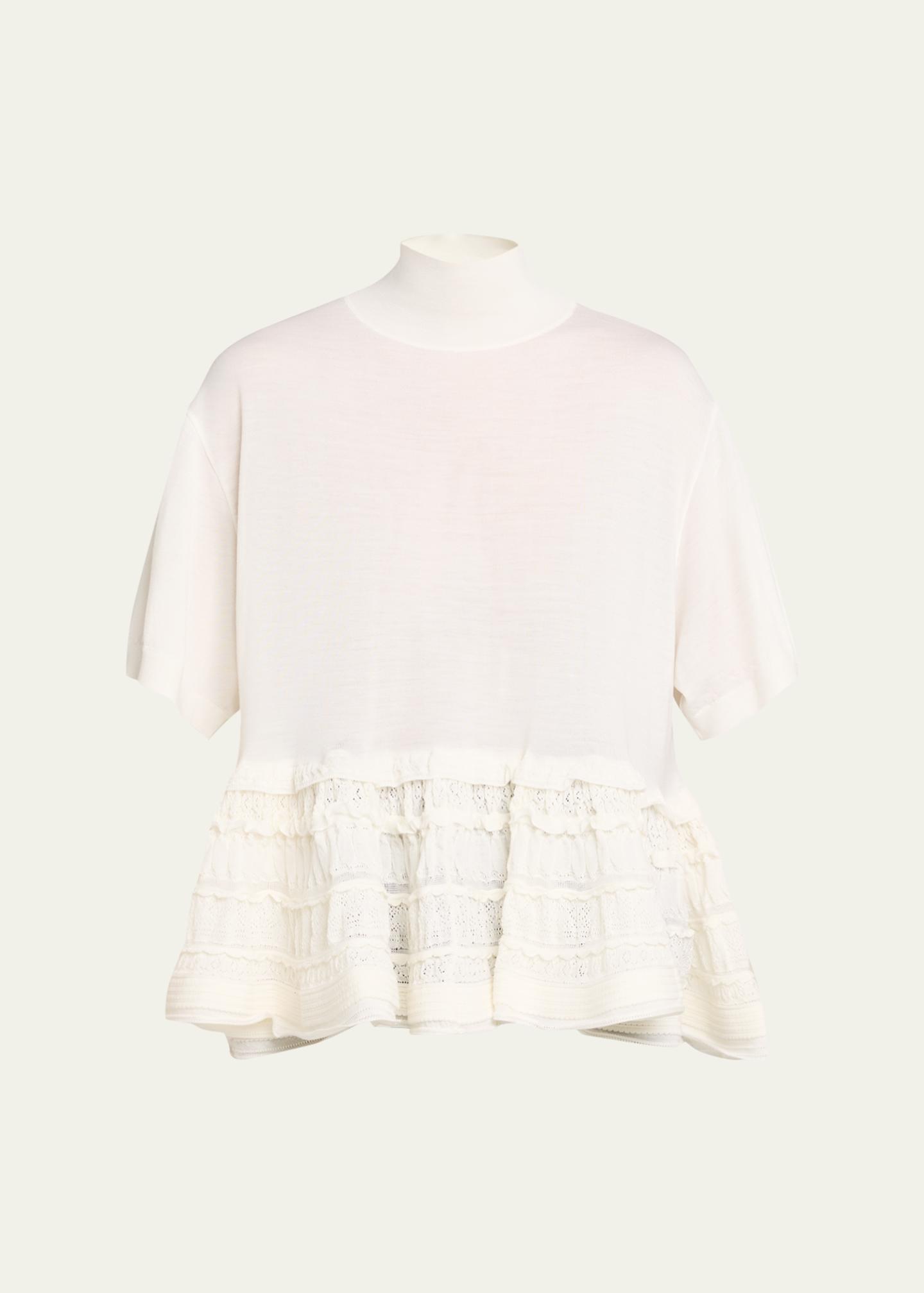 ALAIA Mock-Neck Wool Crinoline Peplum Shirt - Bergdorf Goodman