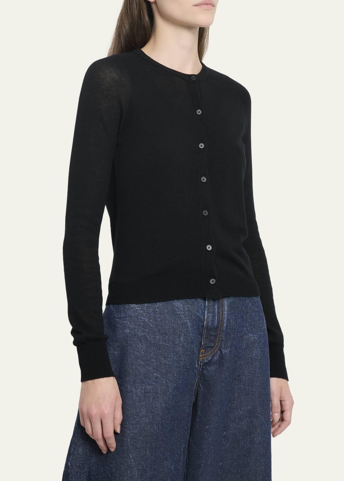 ALAIA Double Layered Wool Crewneck Cardigan - Bergdorf Goodman