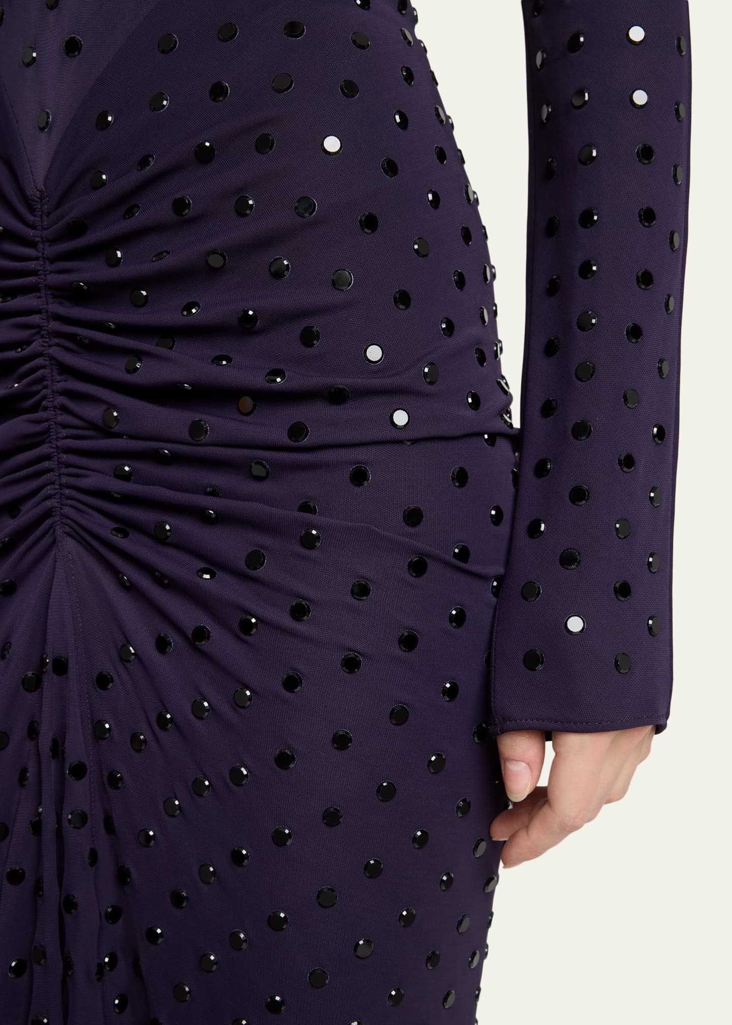 ALAIA Strass Jersey Ruched Midi Dress - Bergdorf Goodman