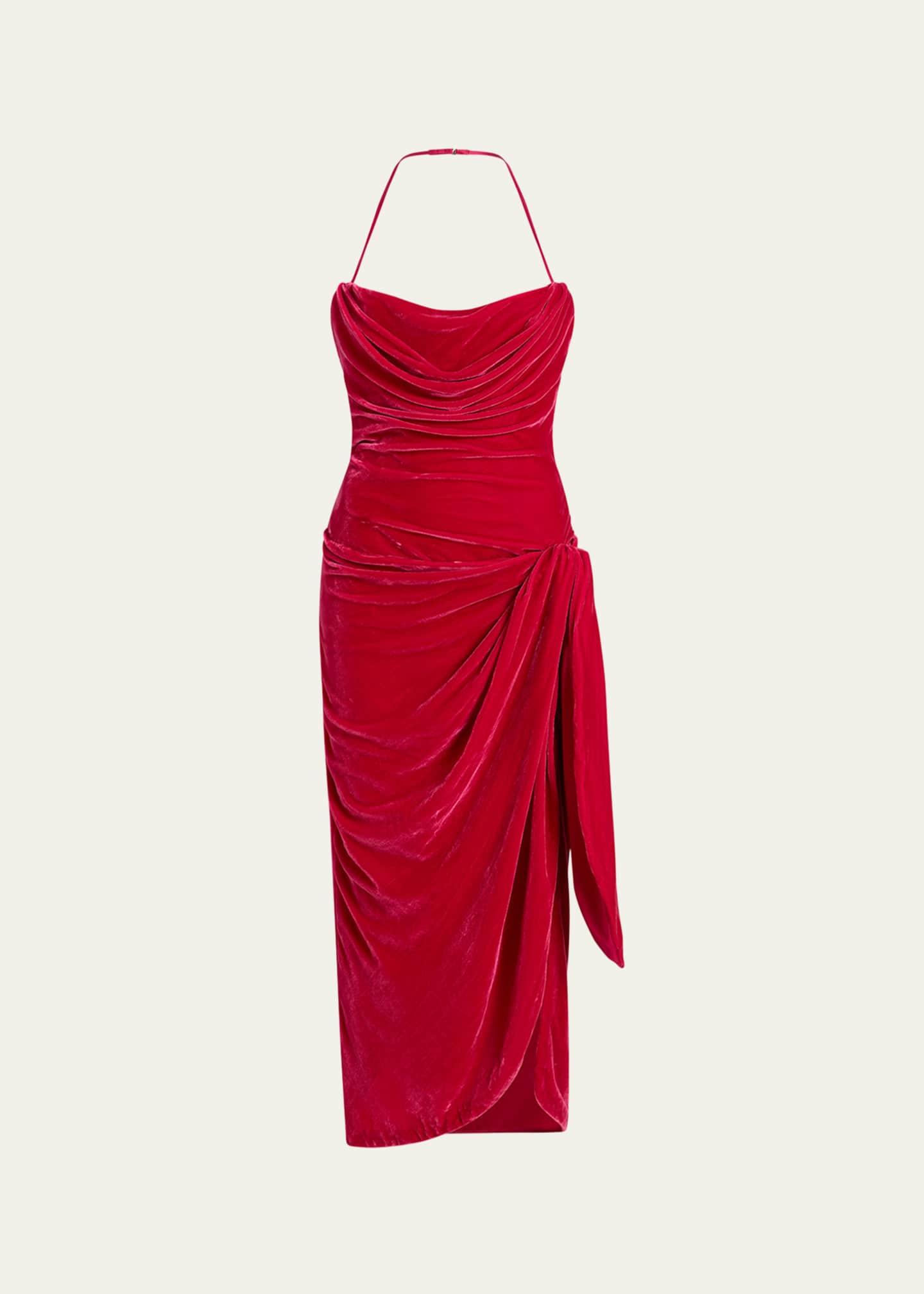 cinq a sept red dress Cinq a Sept Noah Draped Velvet Dress