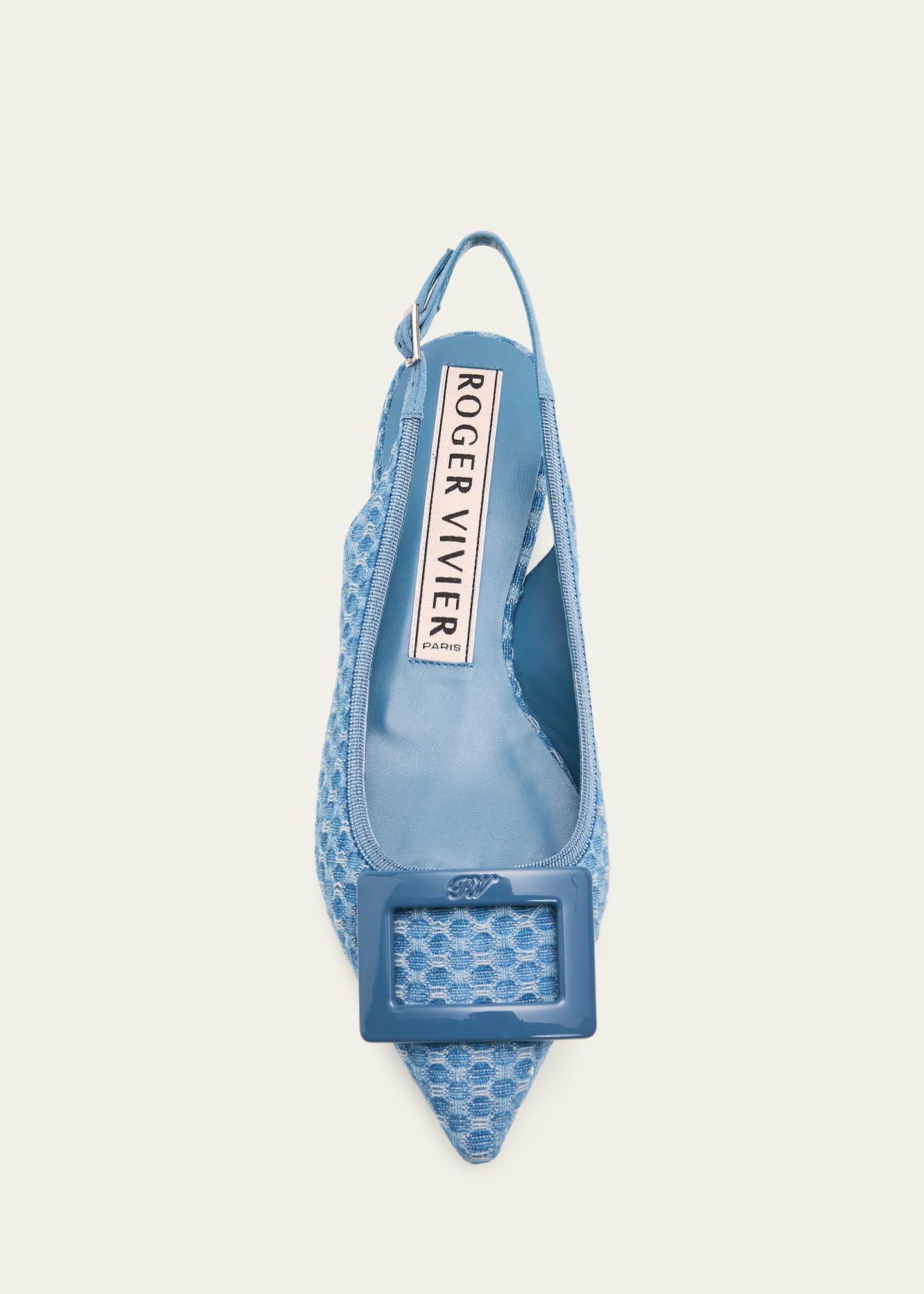 【良品】ROGER VIVIER トランペット フラットシューズ 水色　36.5 Roger Vivier Gommettine Denim Slingback Flats - Bergdorf Goodman