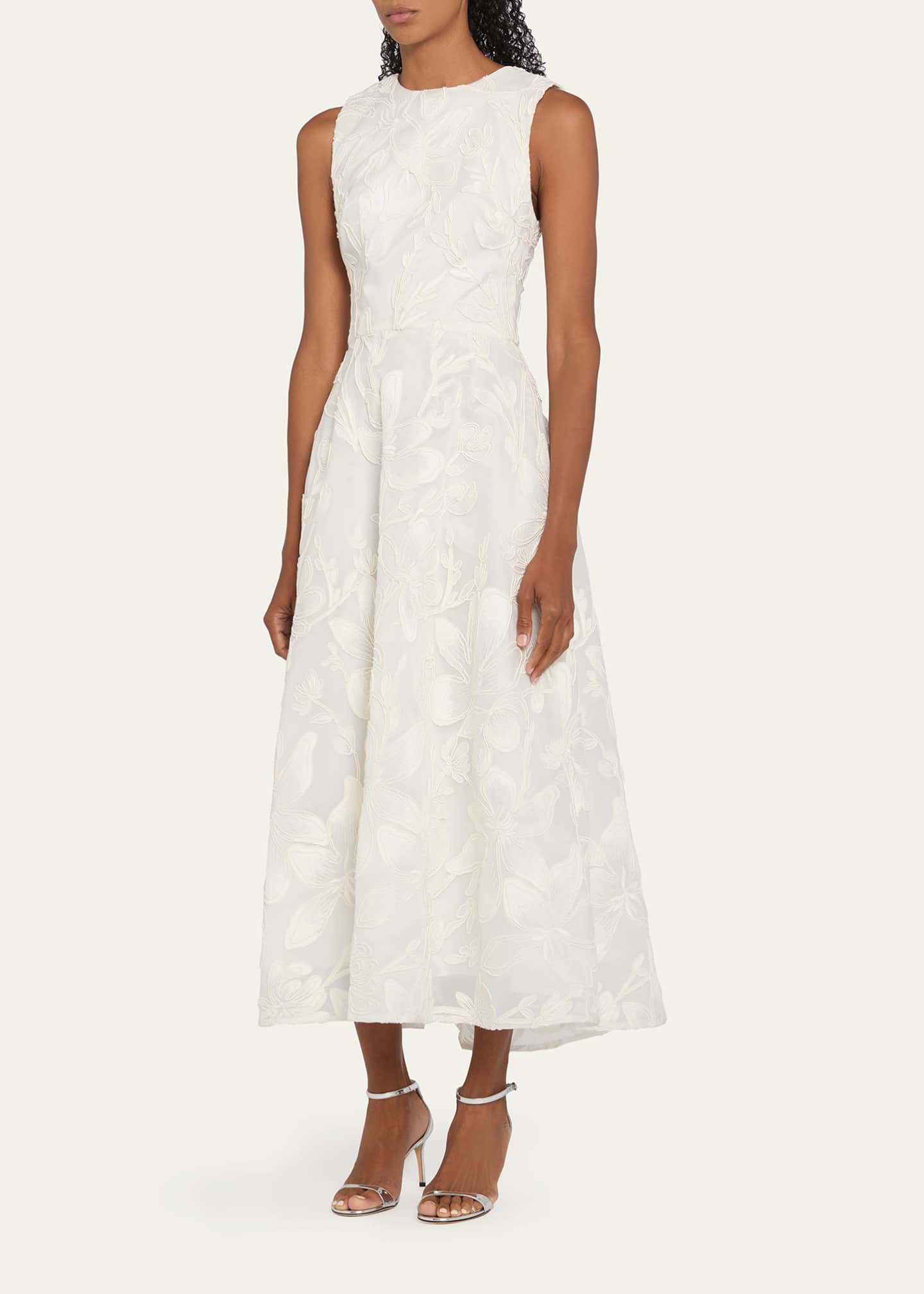 monique lhuillier floral embroidered tea length dress Poppy Embroidered Tea-Length Dress 4 / Ecru Poppy