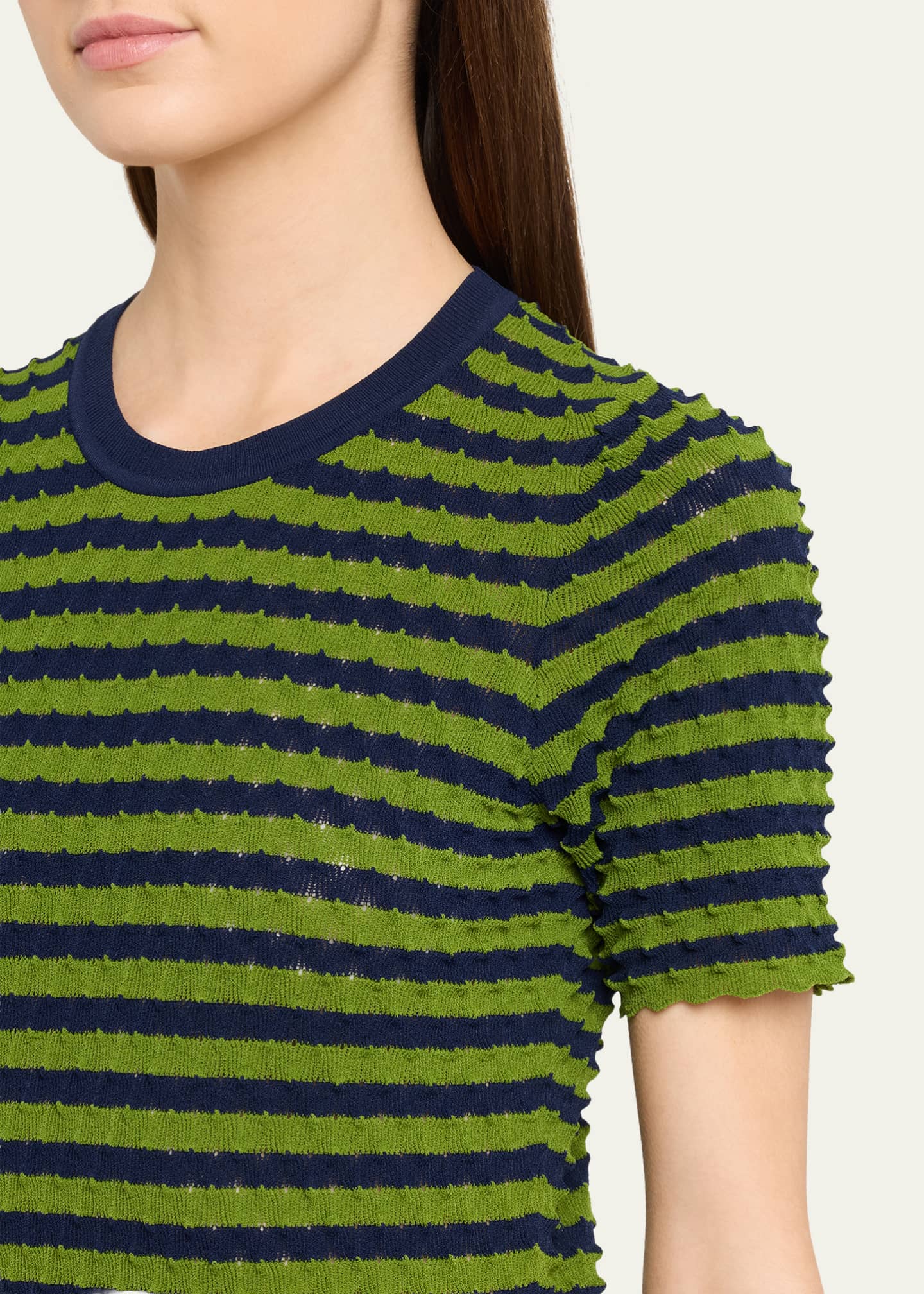 Zankov Striped Popcorn Knit Short-Sleeve Maxi Dress, Blue Grn, Women's, X-Small, Casual & Work Dresses Maxi Dresses