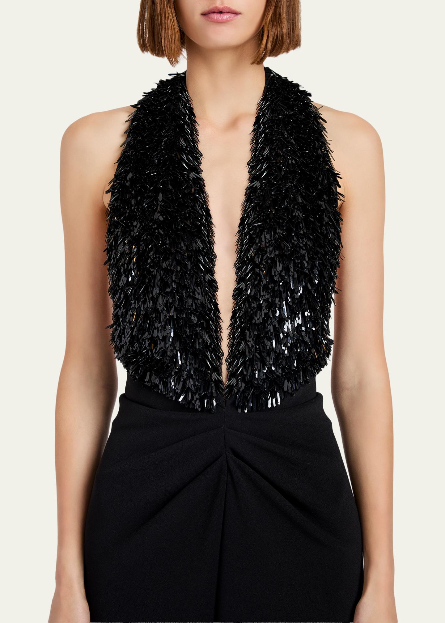 Proenza Schouler Moira Embroidered Compact Crepe Plunge-Neck Dress