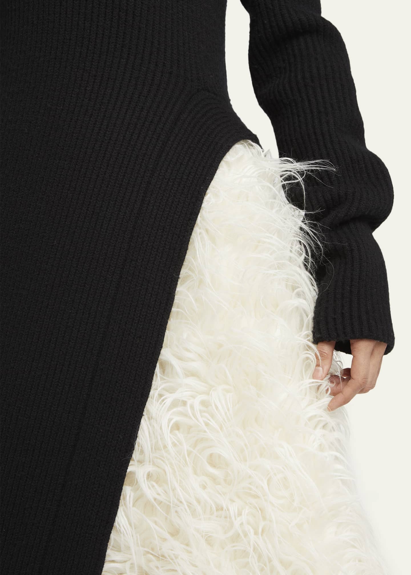 moncler ribbed wool blend midi dress knit crepe midi dress - black
