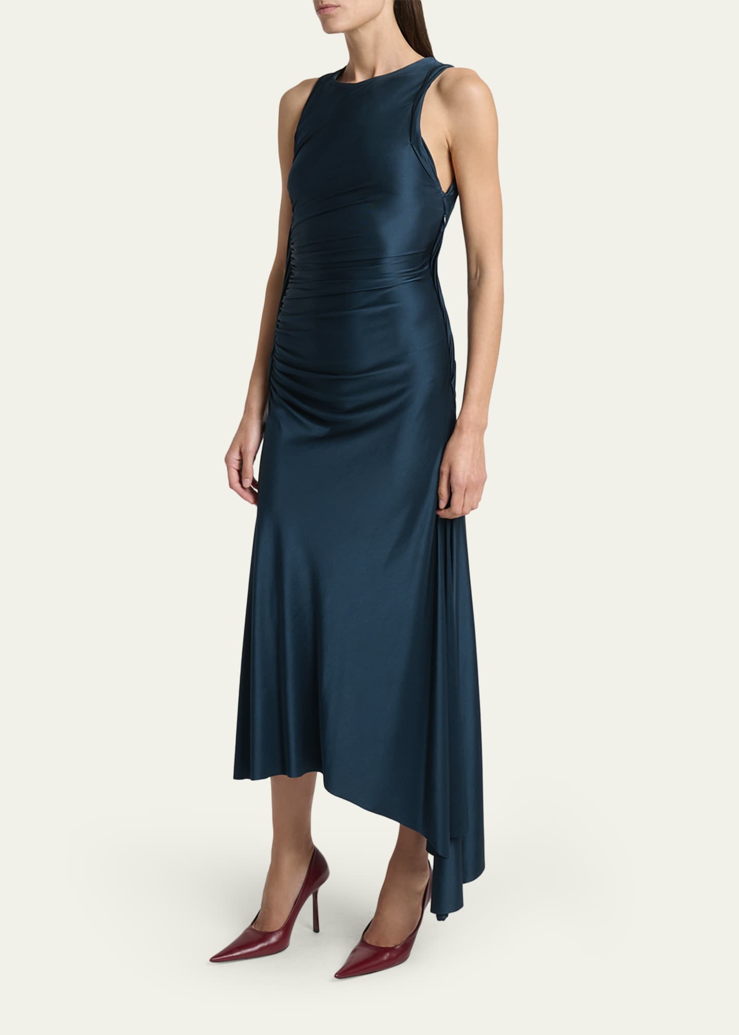 victoria beckham dress Asymmetric draped satin-crepe midi dress - light blue