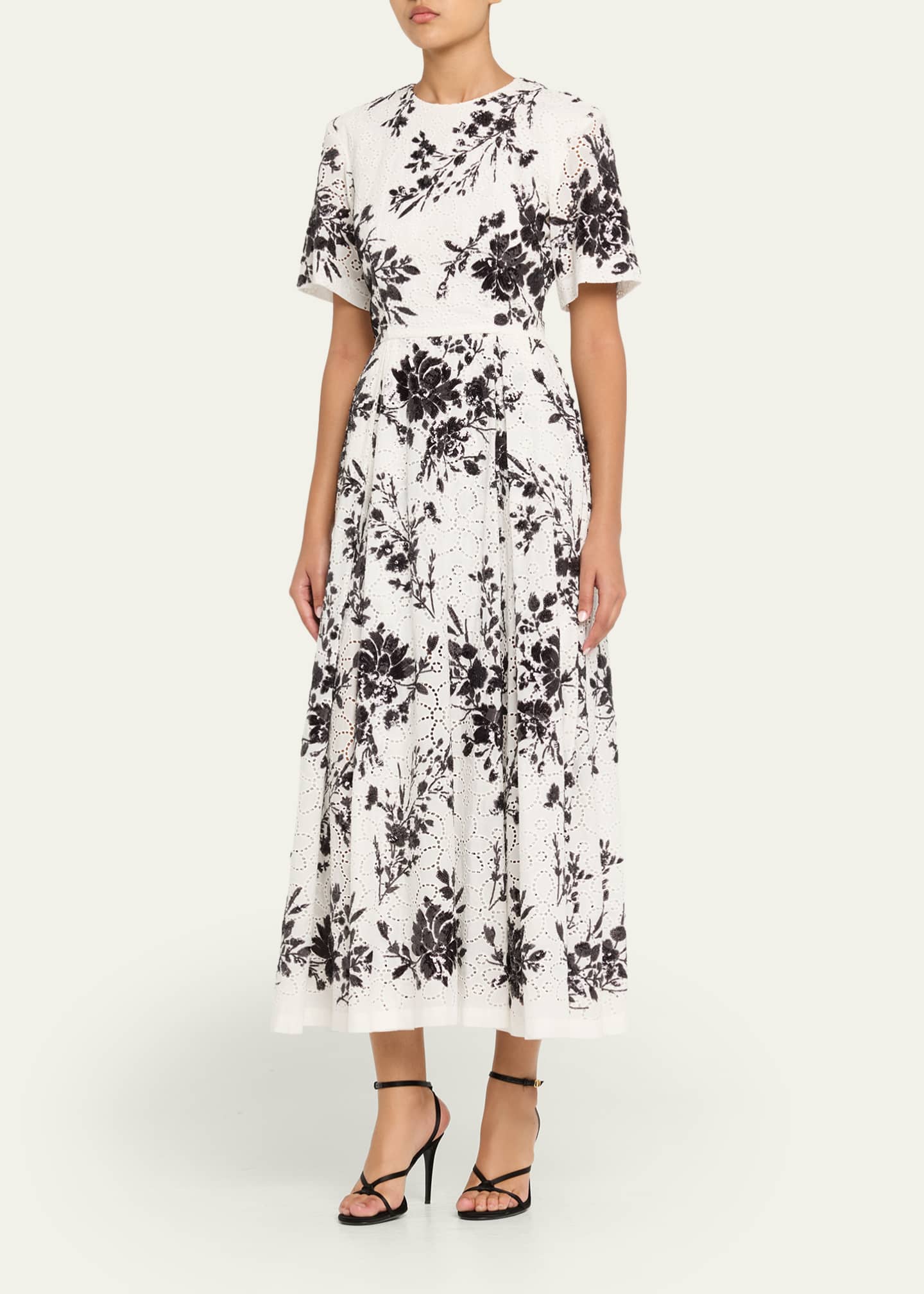 Prabal Gurung Sequin Floral Embroidered Eyelet Midi Dress, White Blac, Women's, 8, Casual & Work Dresses Day Dresses Sundresses