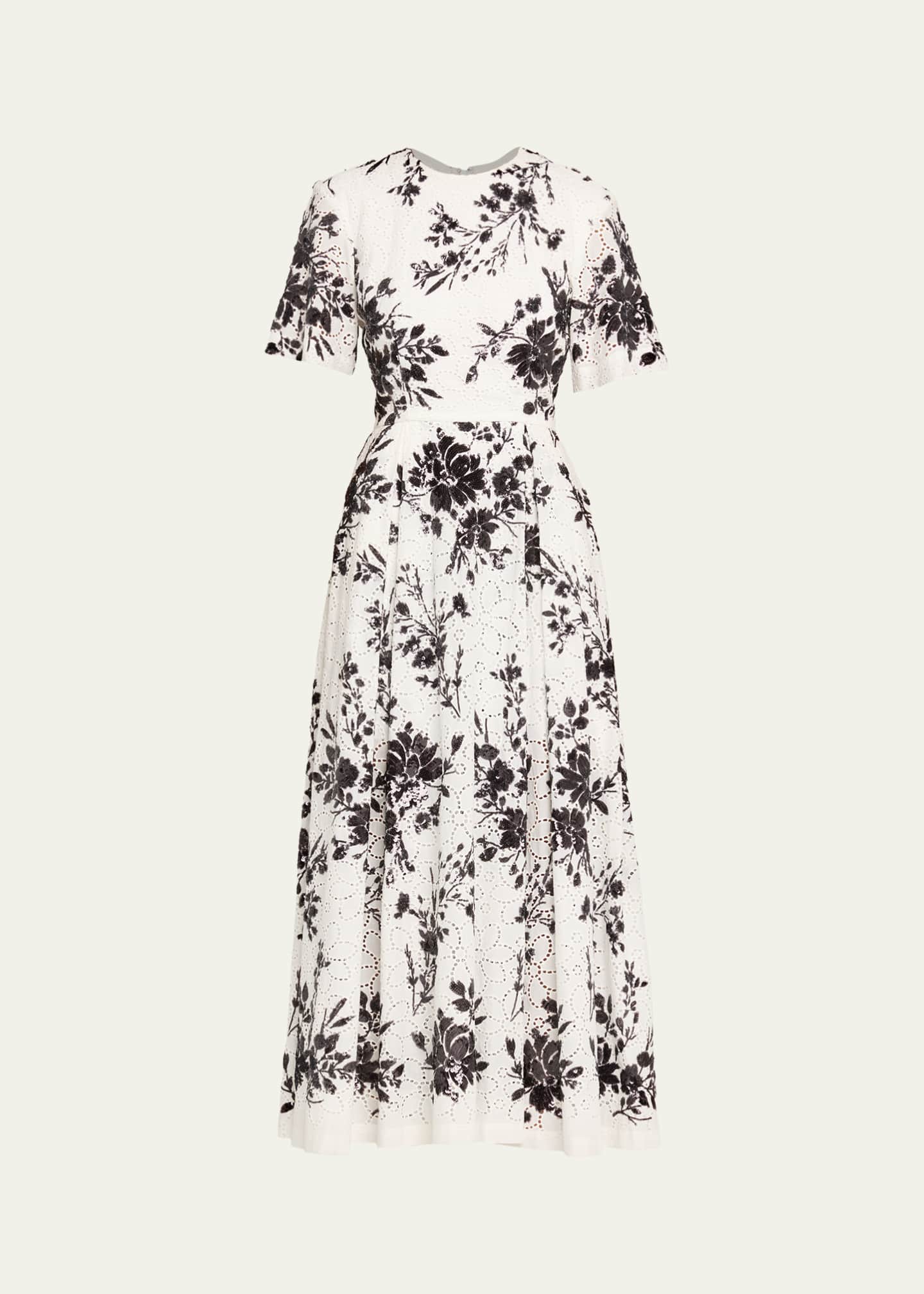Prabal Gurung Sequin Floral Embroidered Eyelet Midi Dress, White Blac, Women's, 8, Casual & Work Dresses Day Dresses Sundresses