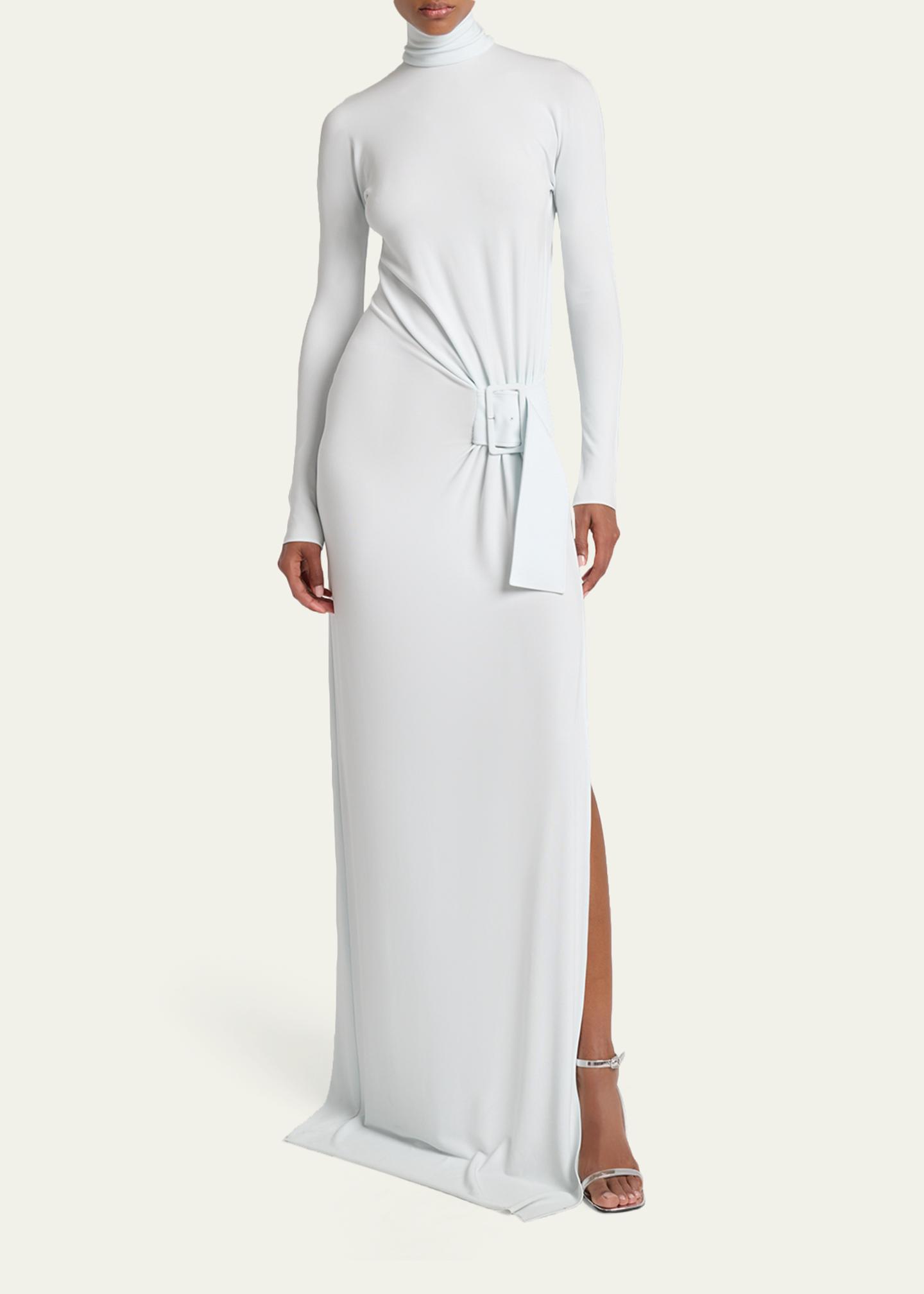 belted mockneck jersey dress Courreges Turtleneck Crepe Maxi The dress is made