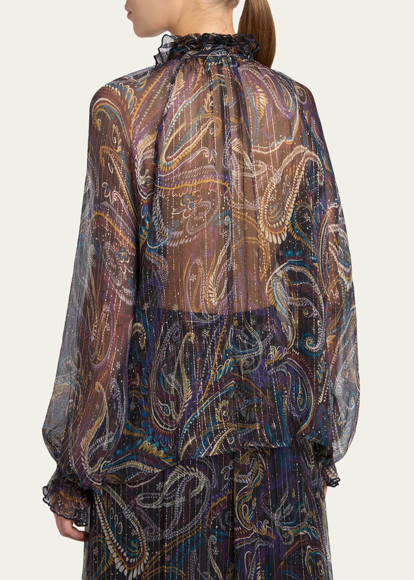 タグ付きETRO Paisley Print Sheer Blouse Etro Paisley Semi-Sheer Silk Blouse - Bergdorf Goodman