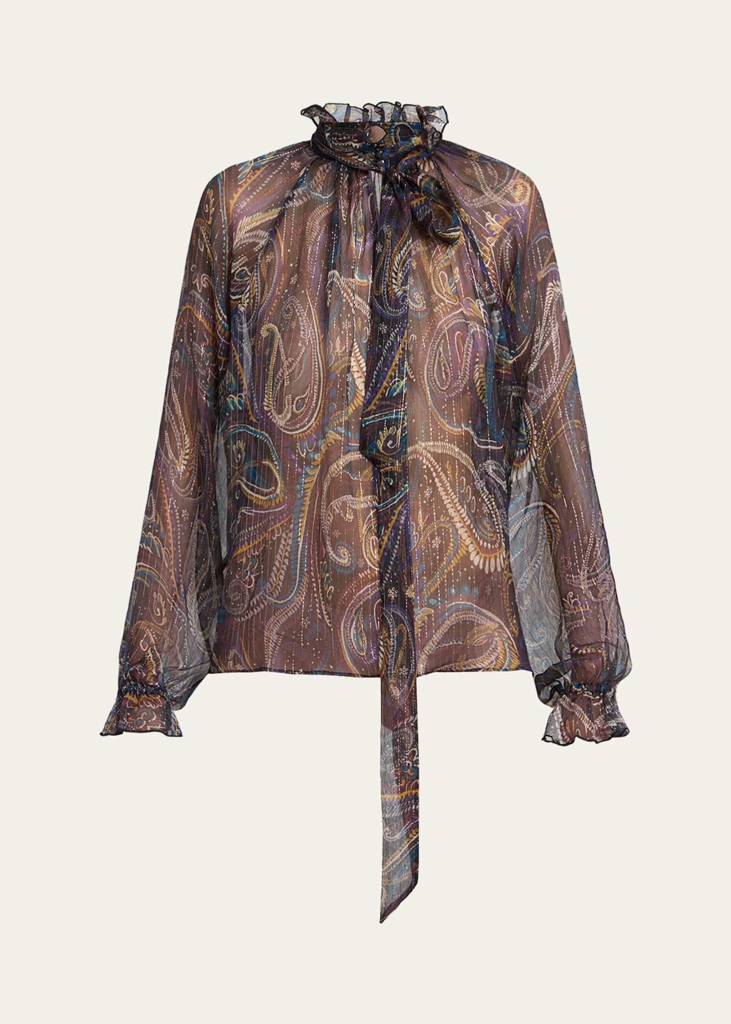 タグ付きETRO Paisley Print Sheer Blouse Etro Paisley Semi-Sheer Silk Blouse - Bergdorf Goodman