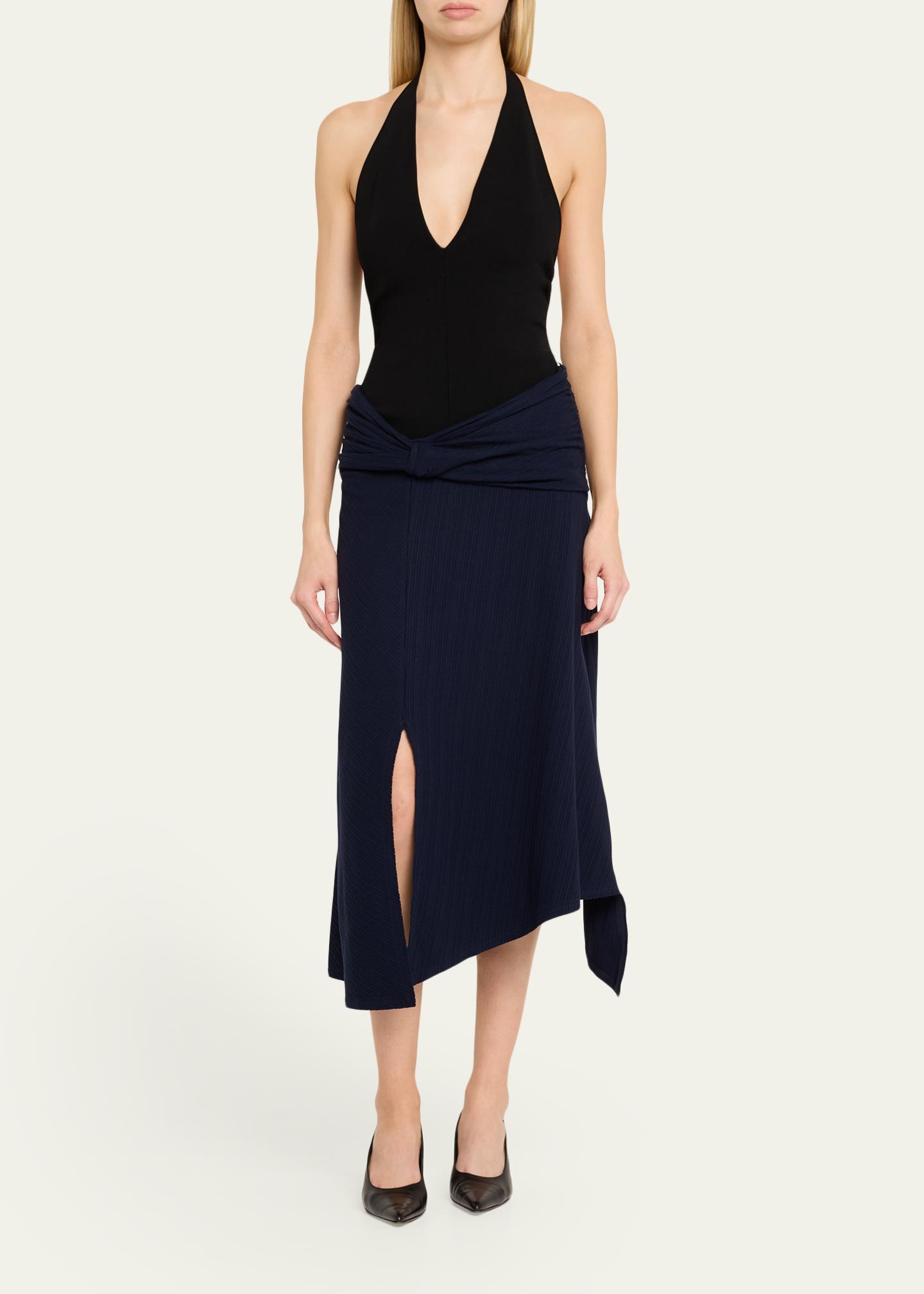 Victoria Beckham Twisted Cotton Plisse Midi Handkerchief Skirt