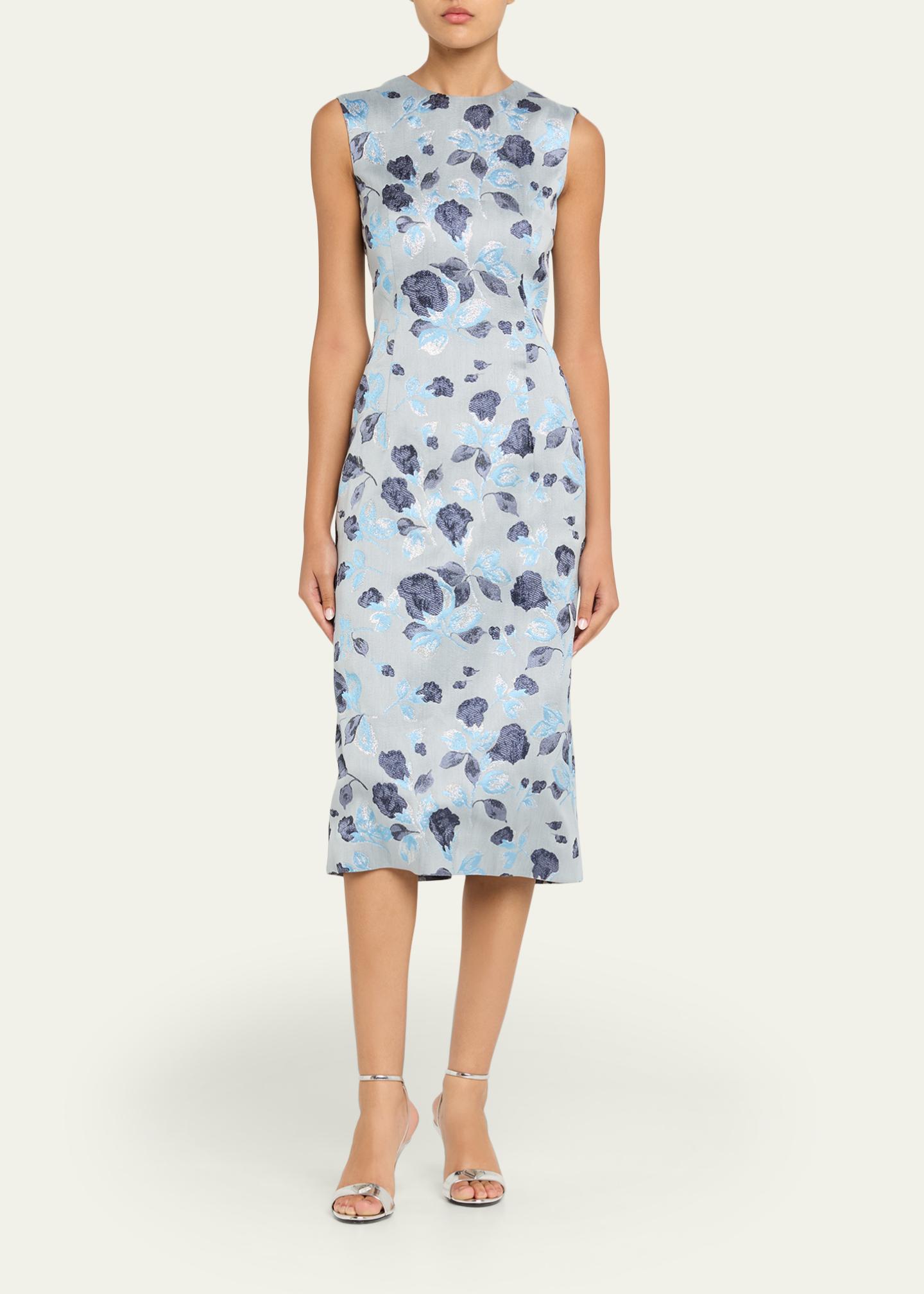 Prabal Gurung Metallic Floral Jacquard Sleeveless Midi Dress