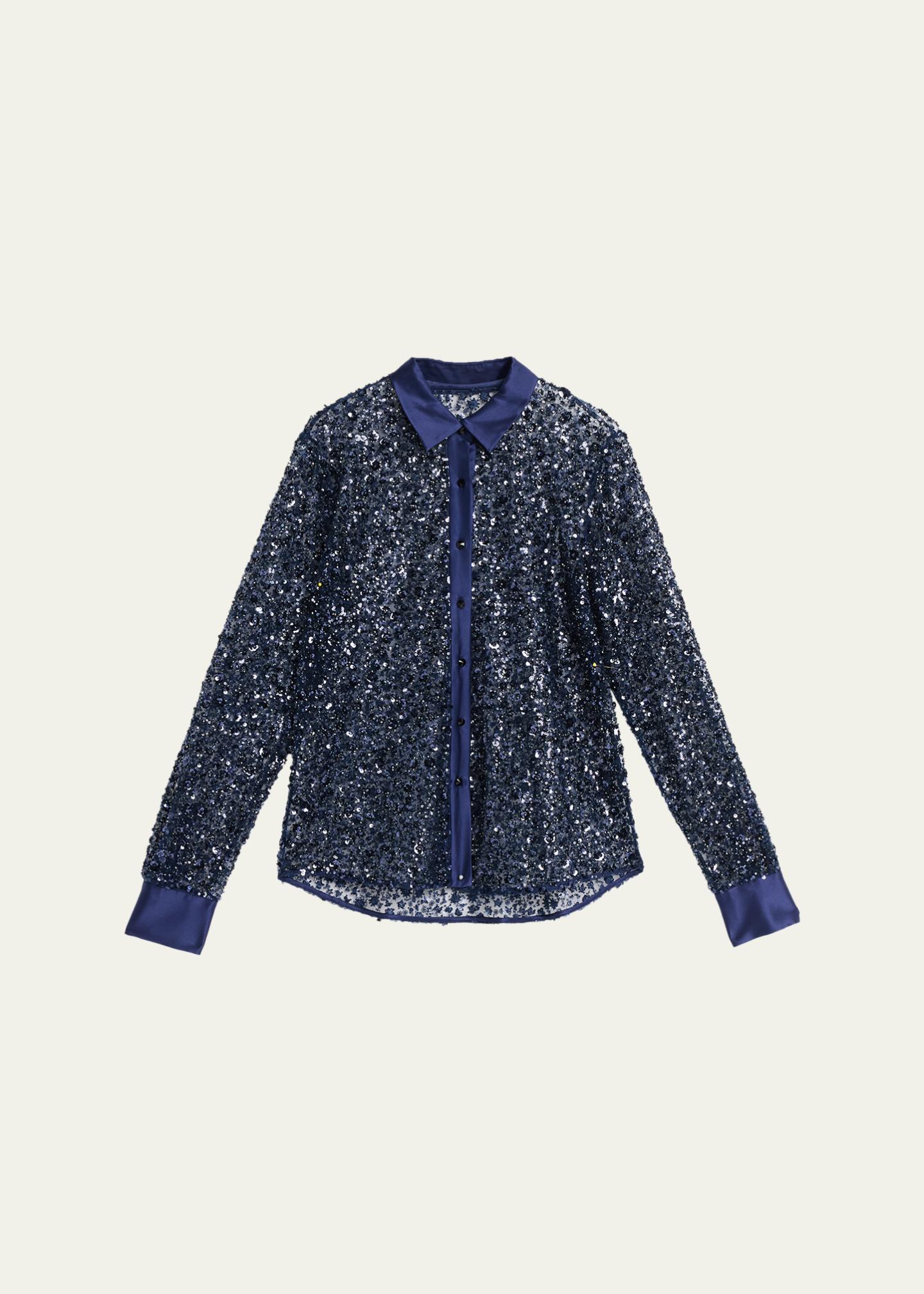 Prabal Gurung Sequined Tulle Slim-Fit Button-Down Shirt - Bergdorf Goodman
