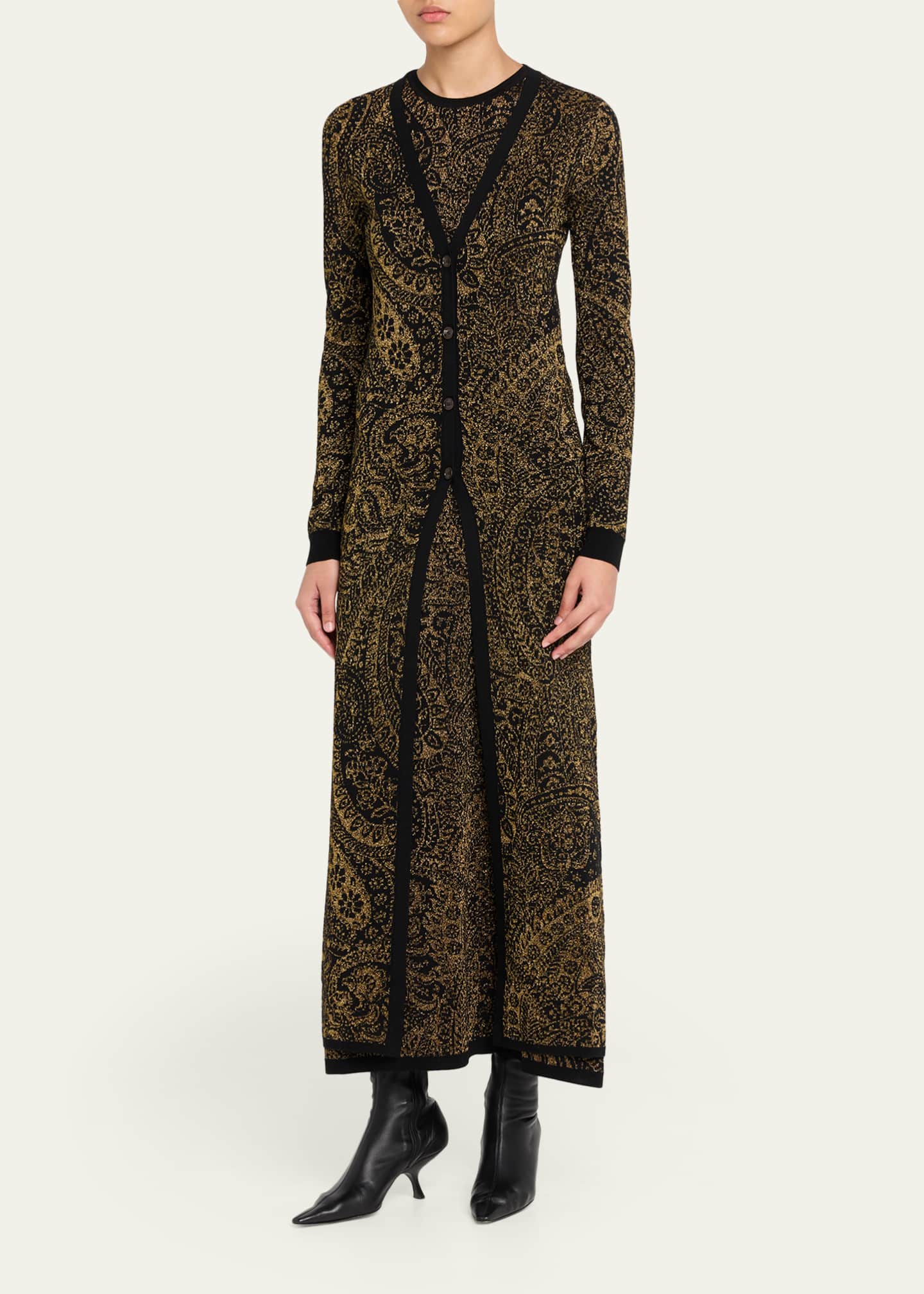 Etro Metallic Paisley Knit V-Neck Long Cardigan - Bergdorf Goodman