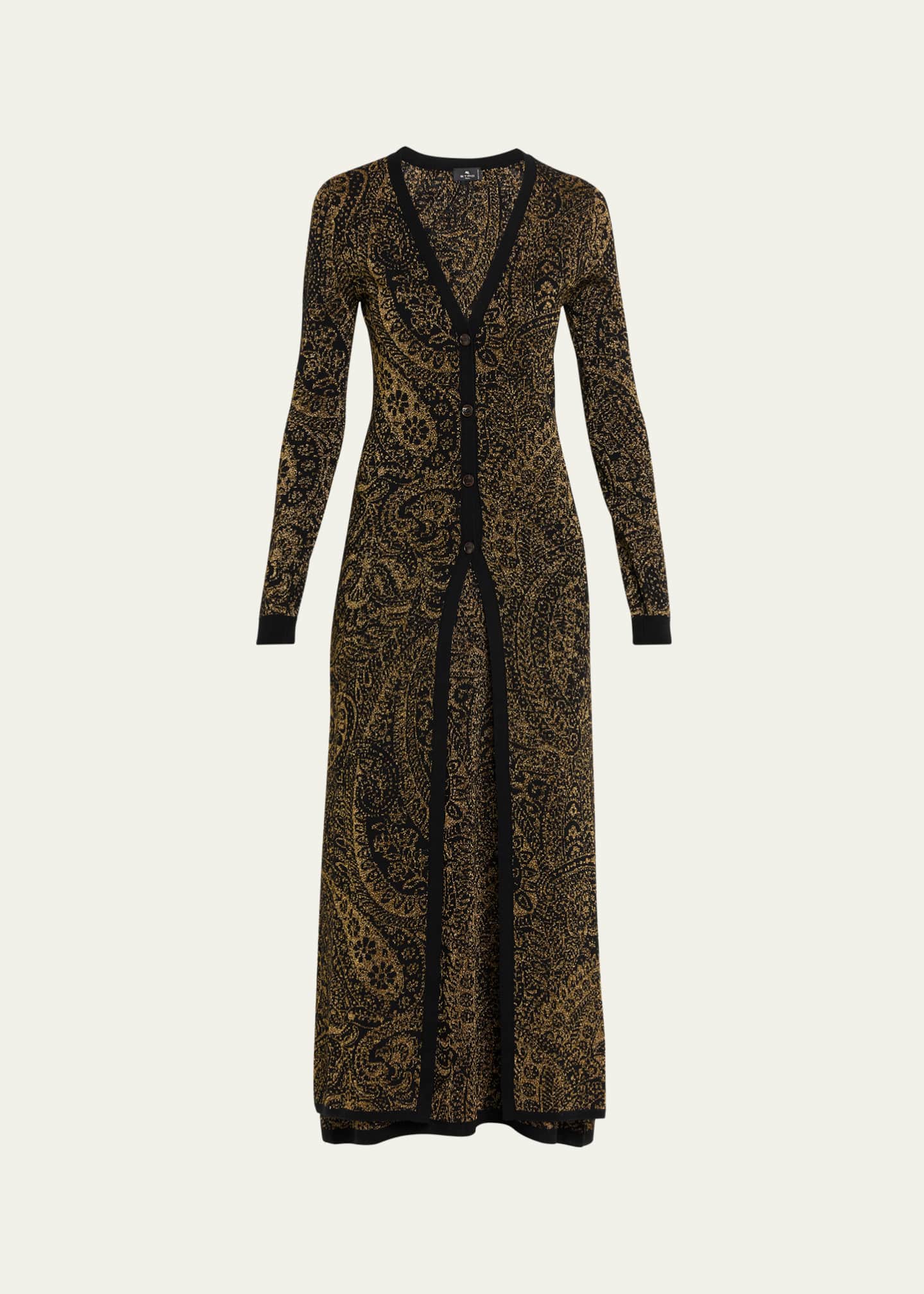 Etro Metallic Paisley Knit V-Neck Long Cardigan - Bergdorf Goodman
