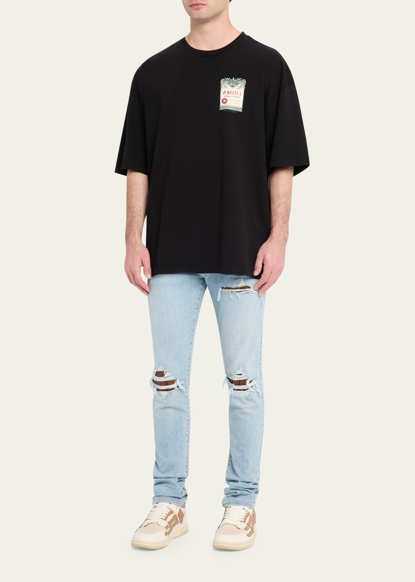 Amiri Men's MX1 Croc-Effect Repaired Stretch Skinny Jeans