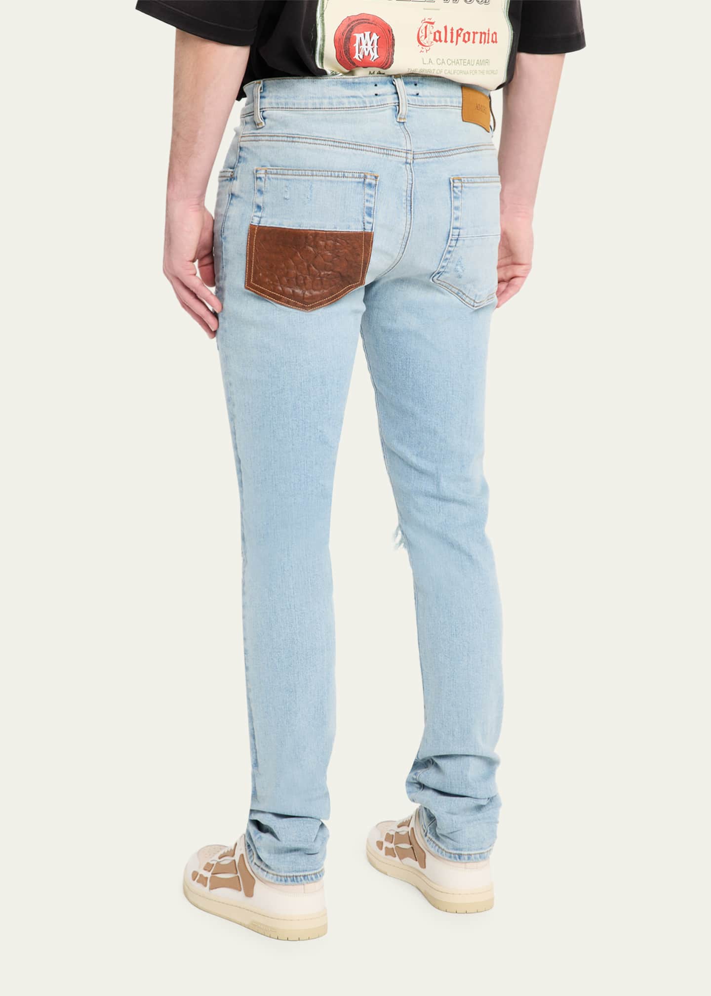 Amiri Men's MX1 Croc-Effect Repaired Stretch Skinny Jeans