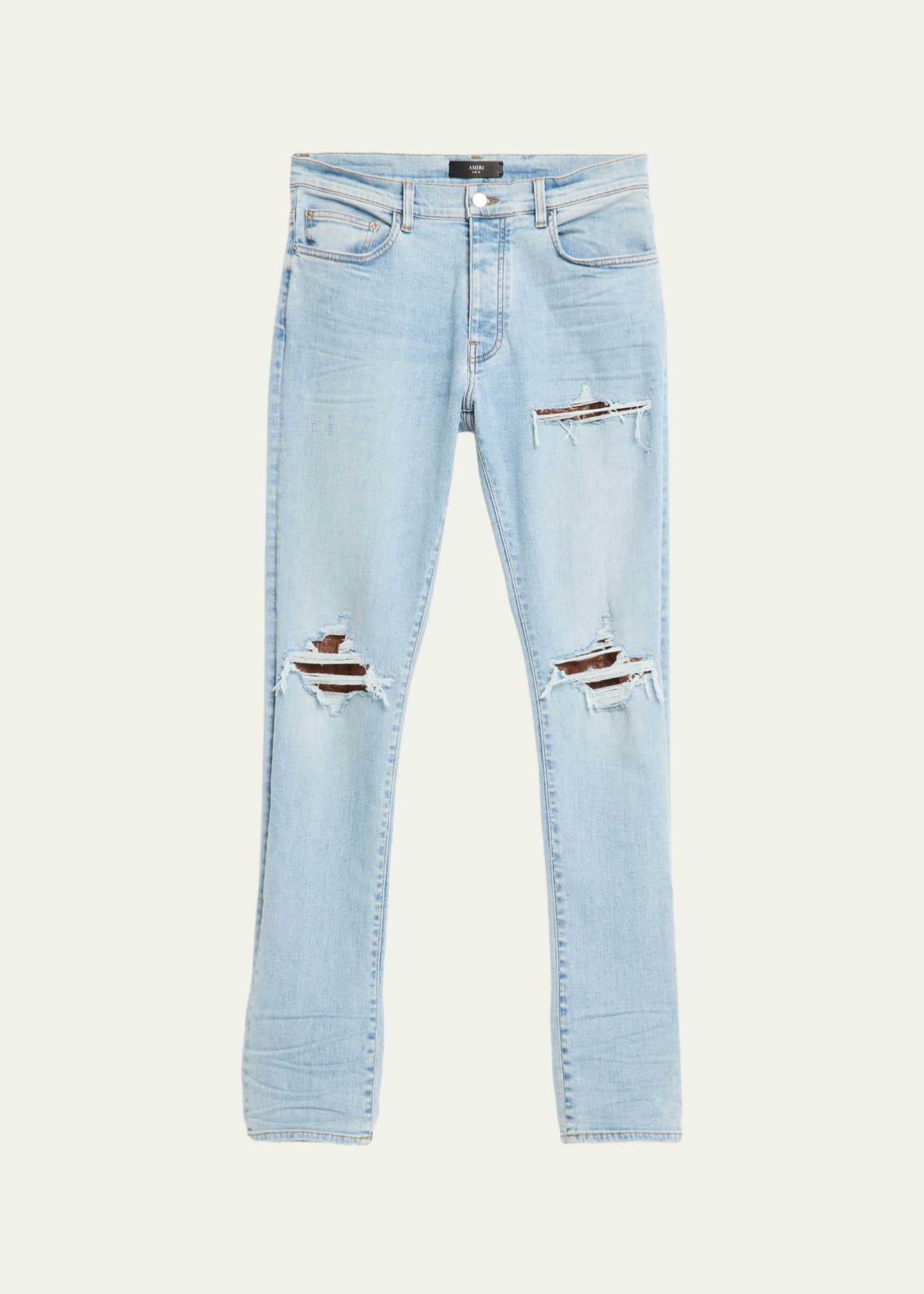 Amiri Men's MX1 Croc-Effect Repaired Stretch Skinny Jeans