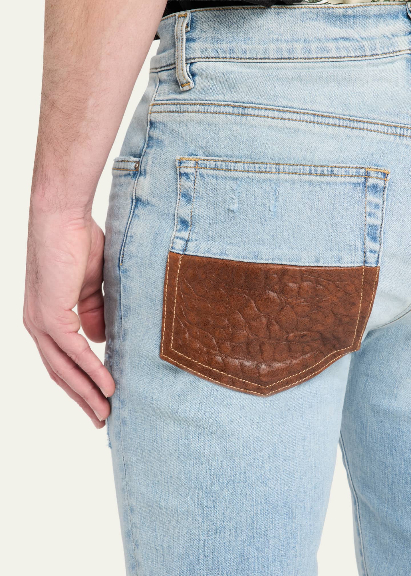 Amiri Men's MX1 Croc-Effect Repaired Stretch Skinny Jeans
