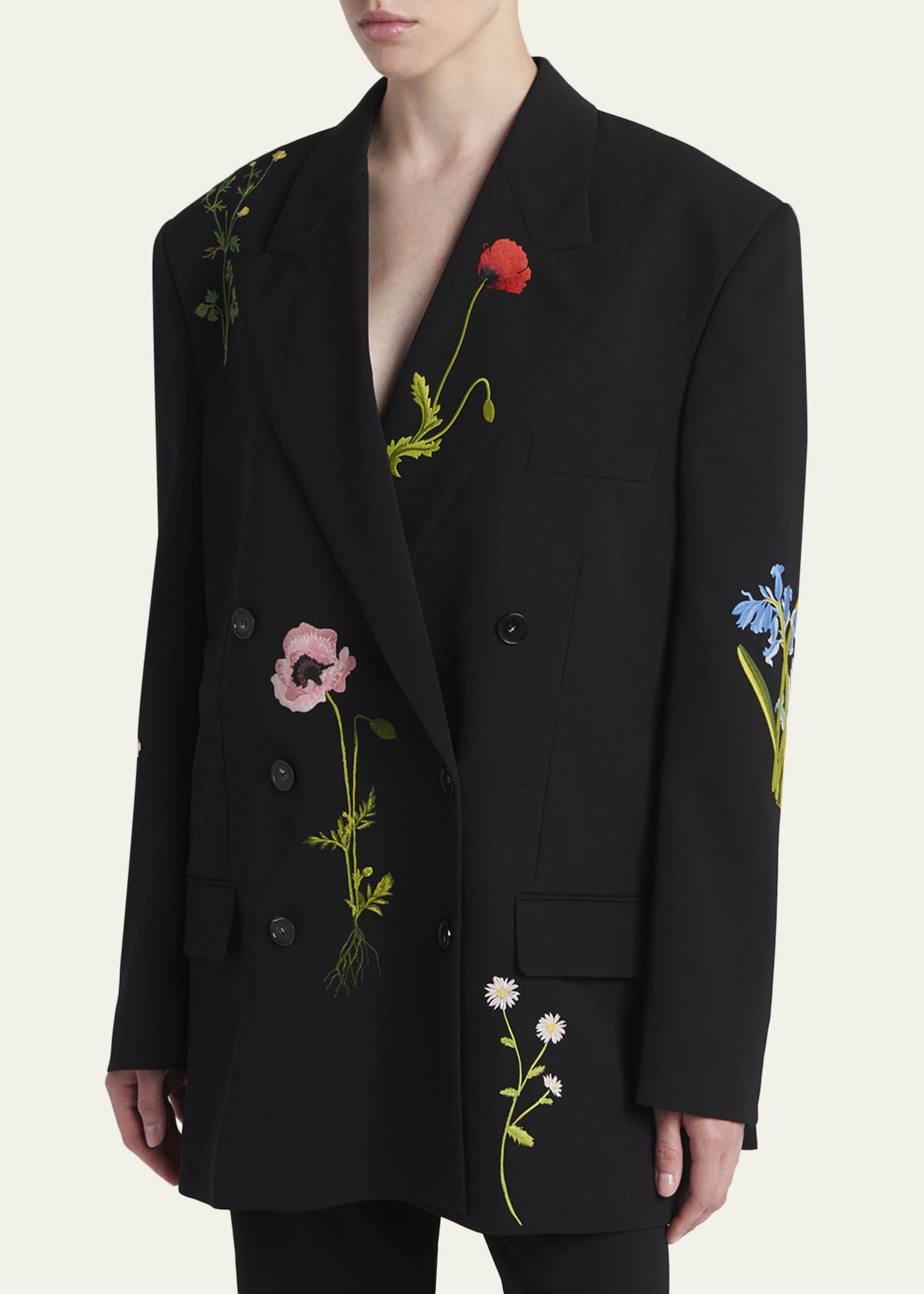Stella McCartney Floral Embroidered Double-Breasted Boyfriend