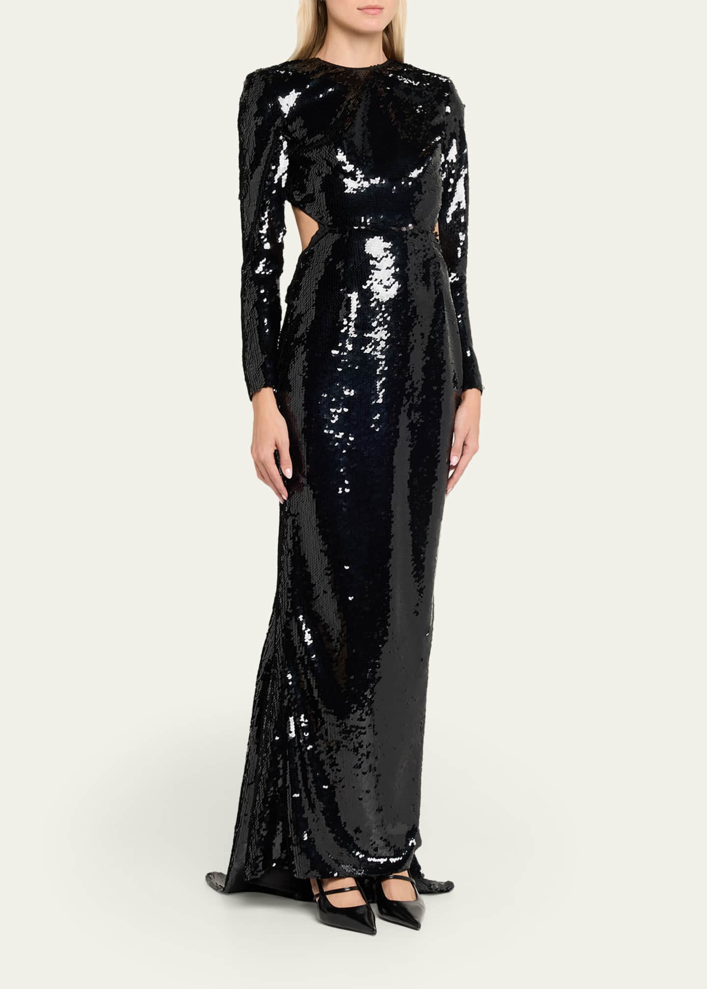 fitted lace wedding dress Hollow Out Backless Women Sequins Dress Round Neck Long Sleeve Female –  Mega Mart Center