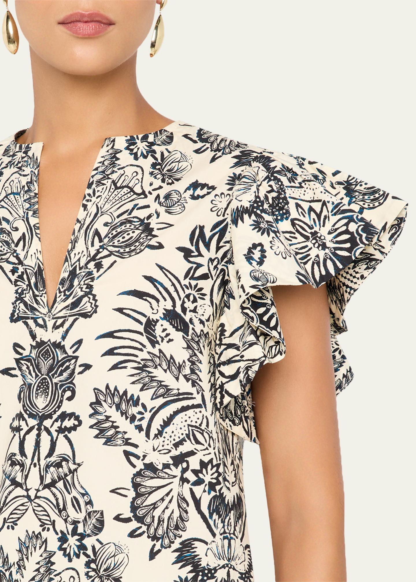 Ulla Johnson Severine Floral Flutter-Sleeve Blouse - Bergdorf Goodman