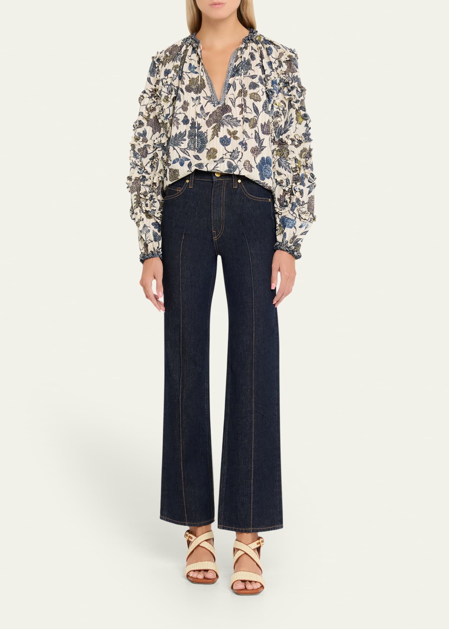 Azrou Floral Long-Sleeve Ruffle Blouse