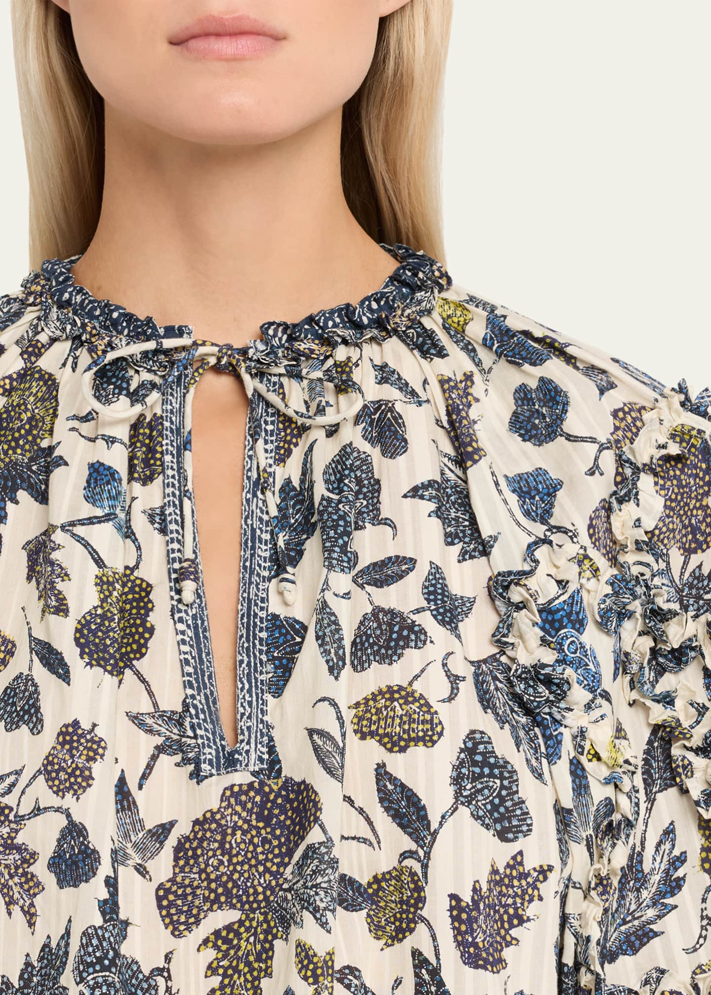 Azrou Floral Long-Sleeve Ruffle Blouse