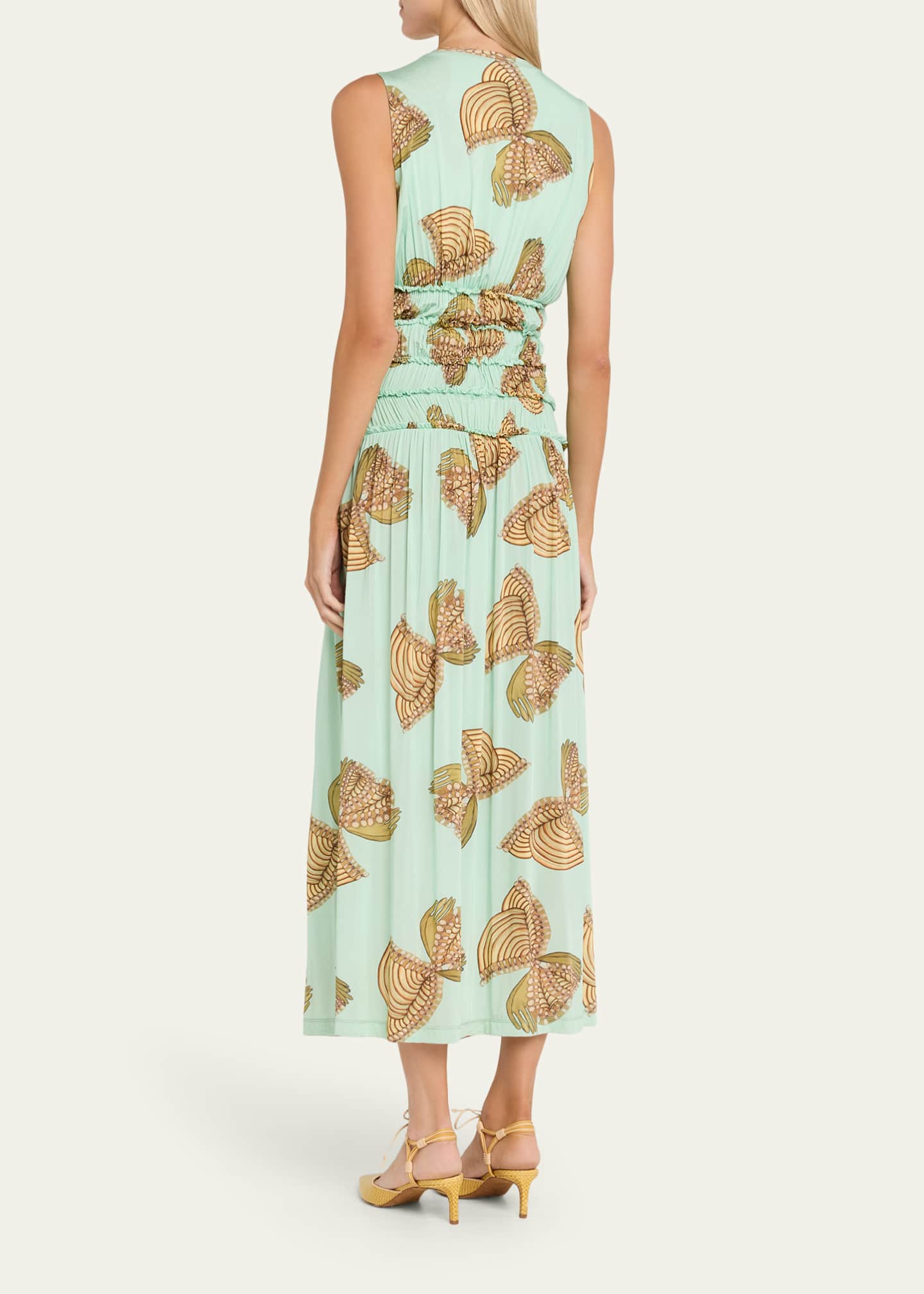 Ulla Johnson Kamaria Sleeveless Gathered Midi Dress, Water Blossom, Women's, Medium, Cocktail & Party Wedding Guest Dresses Sleeveless Dresses
