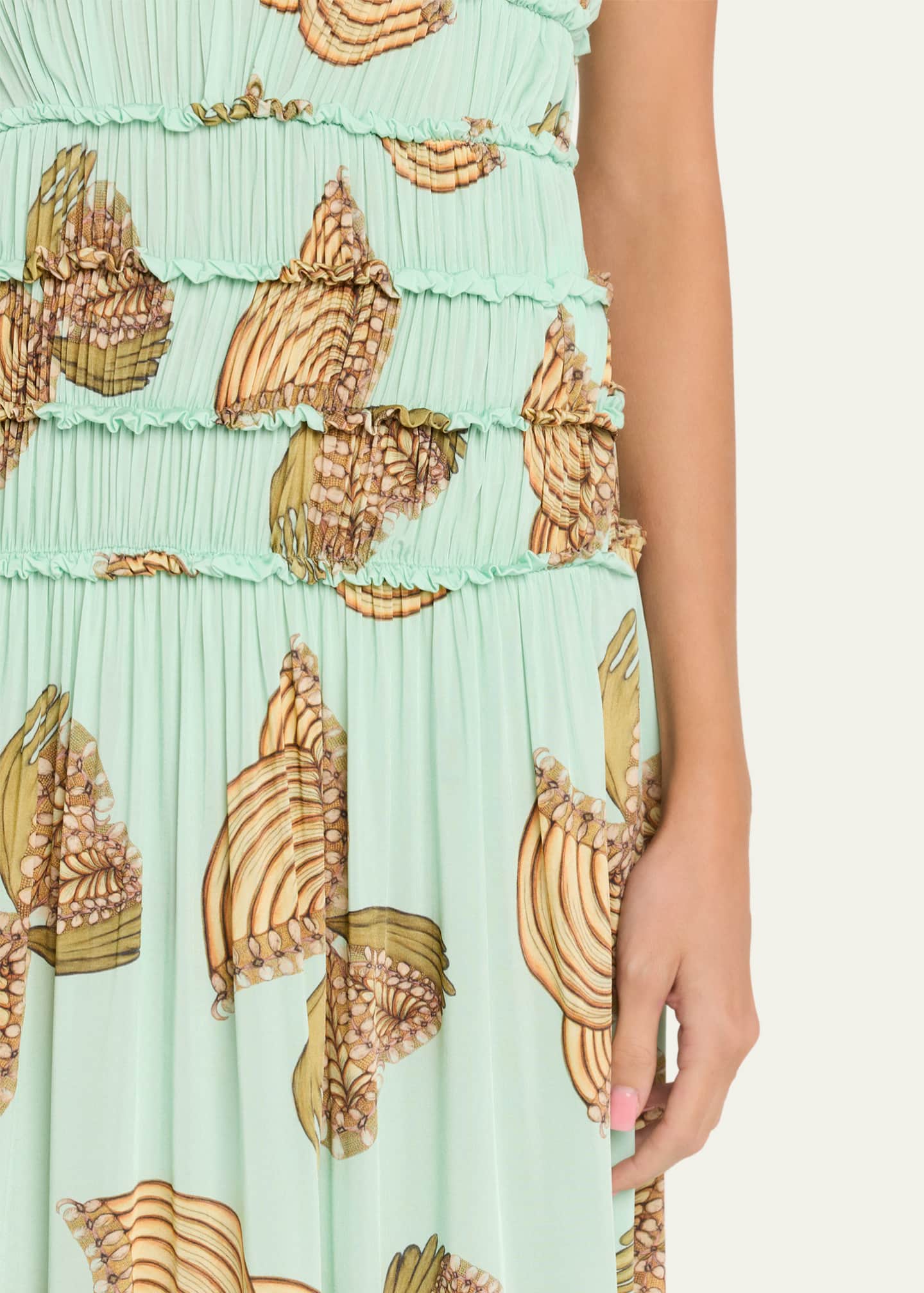 Ulla Johnson Kamaria Sleeveless Gathered Midi Dress, Water Blossom, Women's, Medium, Cocktail & Party Wedding Guest Dresses Sleeveless Dresses