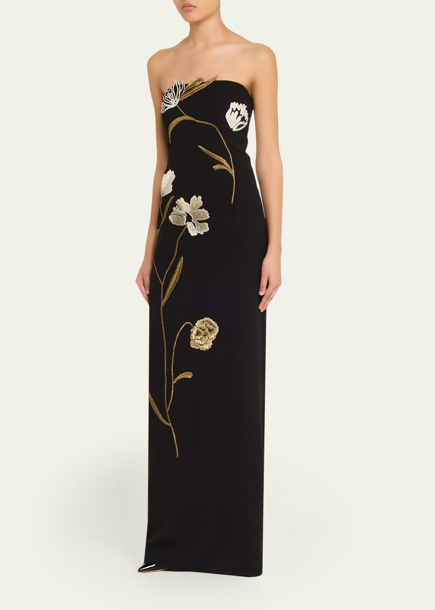 Lela Rose Floral Cord Embroidered Strapless Column Gown - Bergdorf Goodman
