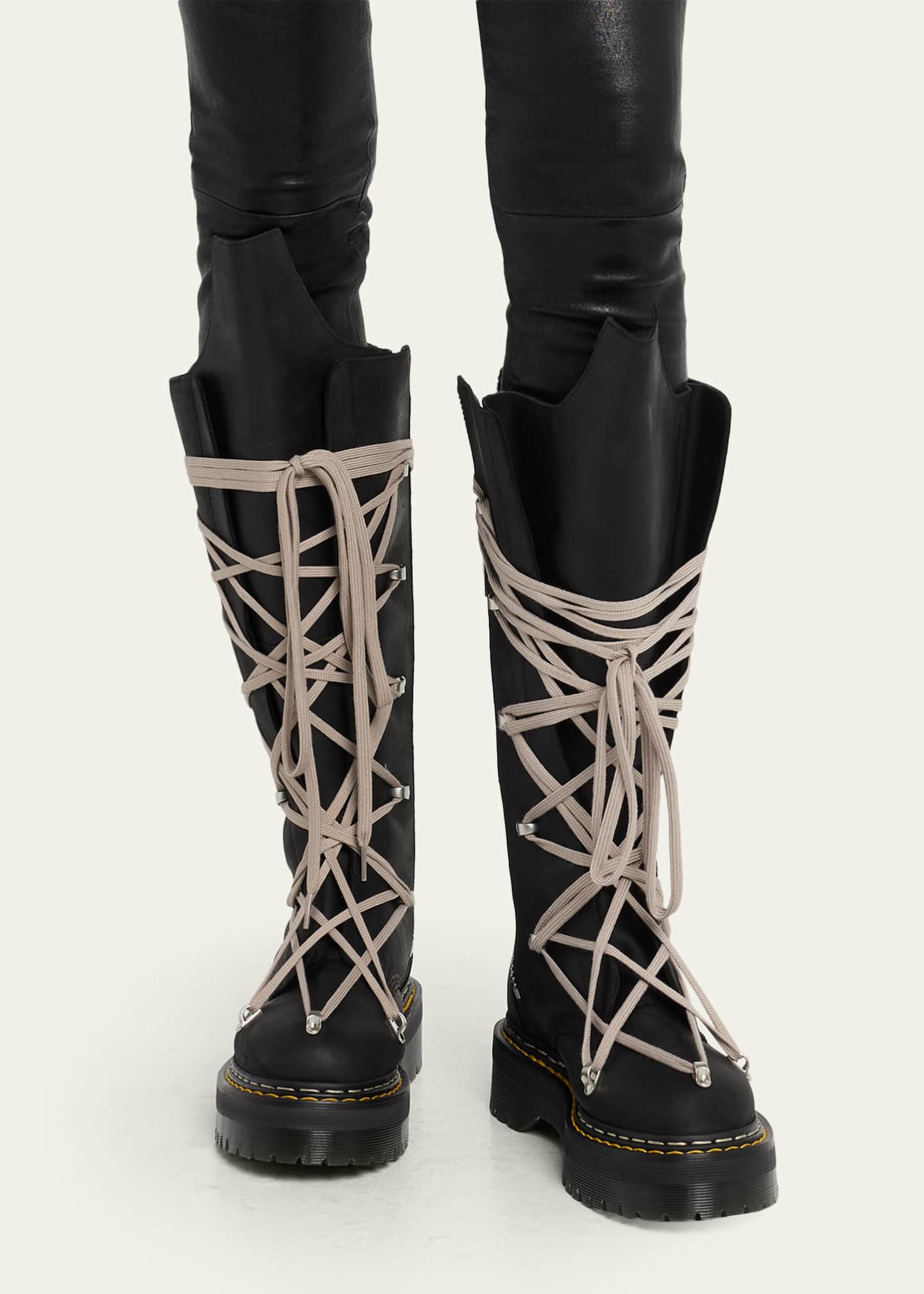 Rick Owens x Dr. Martens 1B60 Quad Sole Pentalace Leather Knee