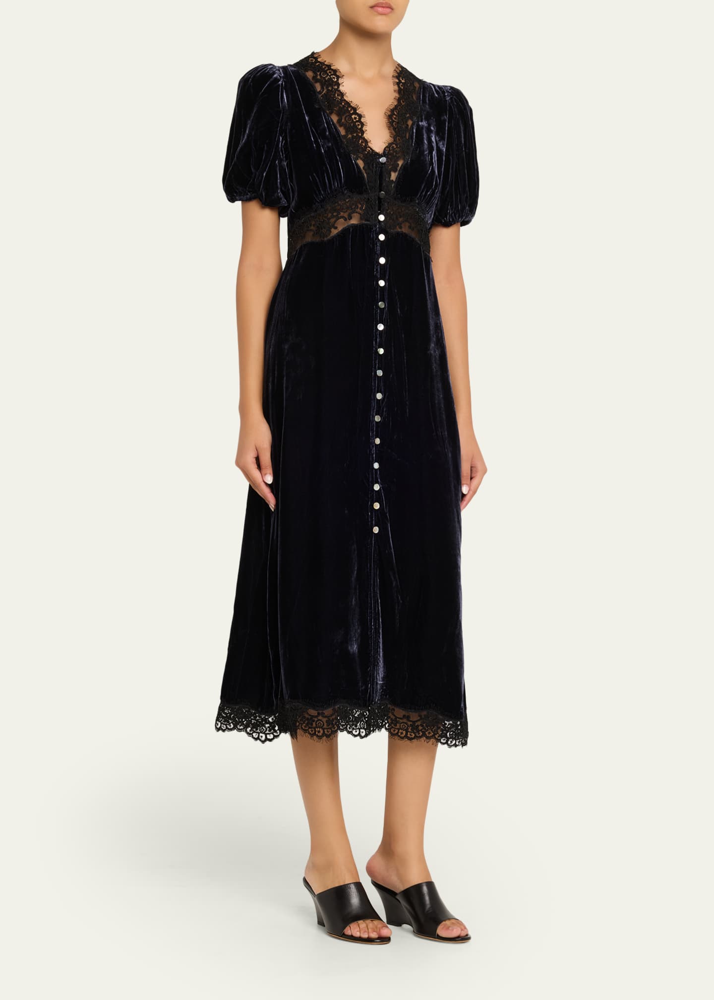 Sea Clarice Puff Sleeve Midi Dress - Navy