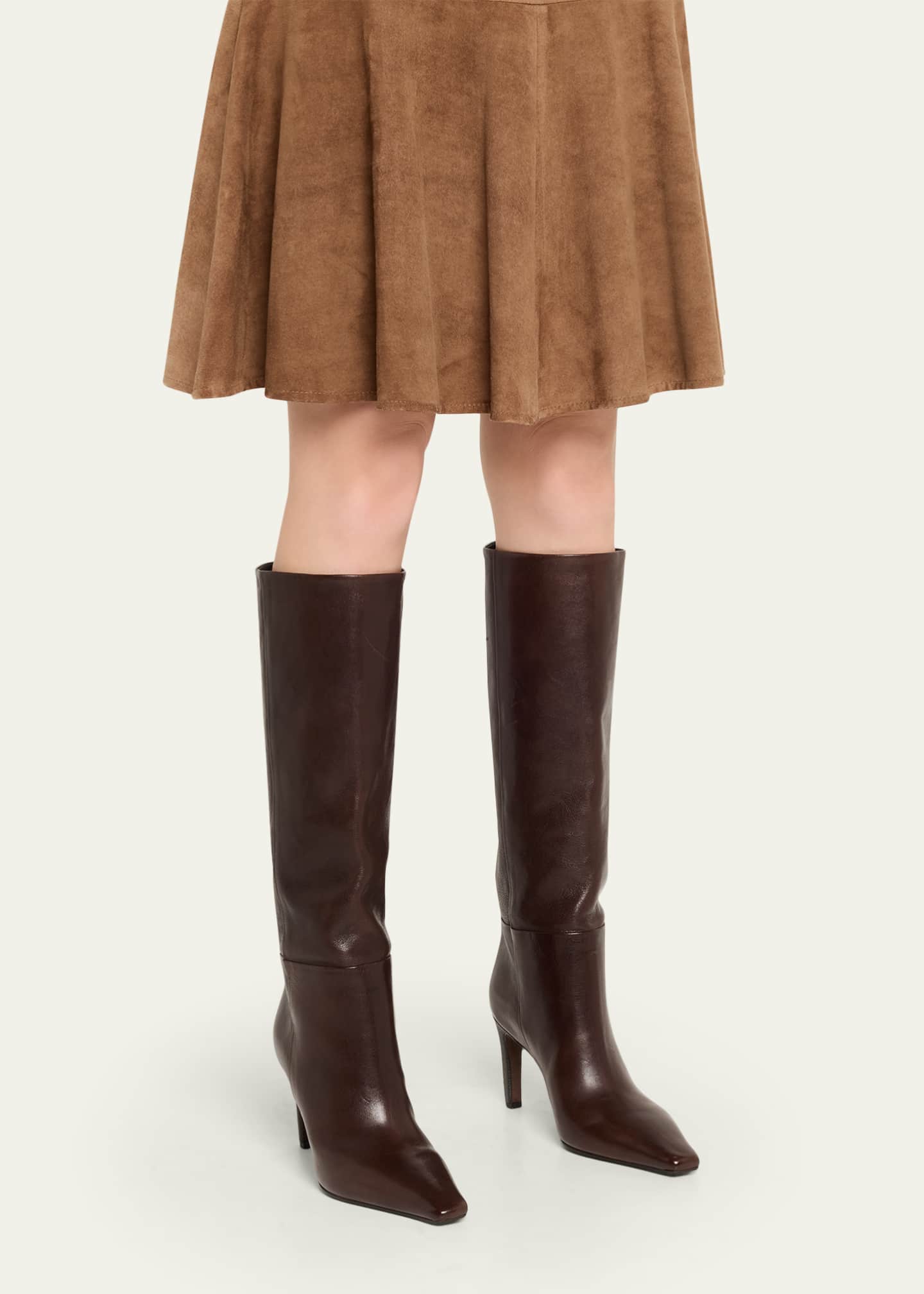 Brunello Cucinelli 80mm Leather Knee-High Boots with Monili Heel