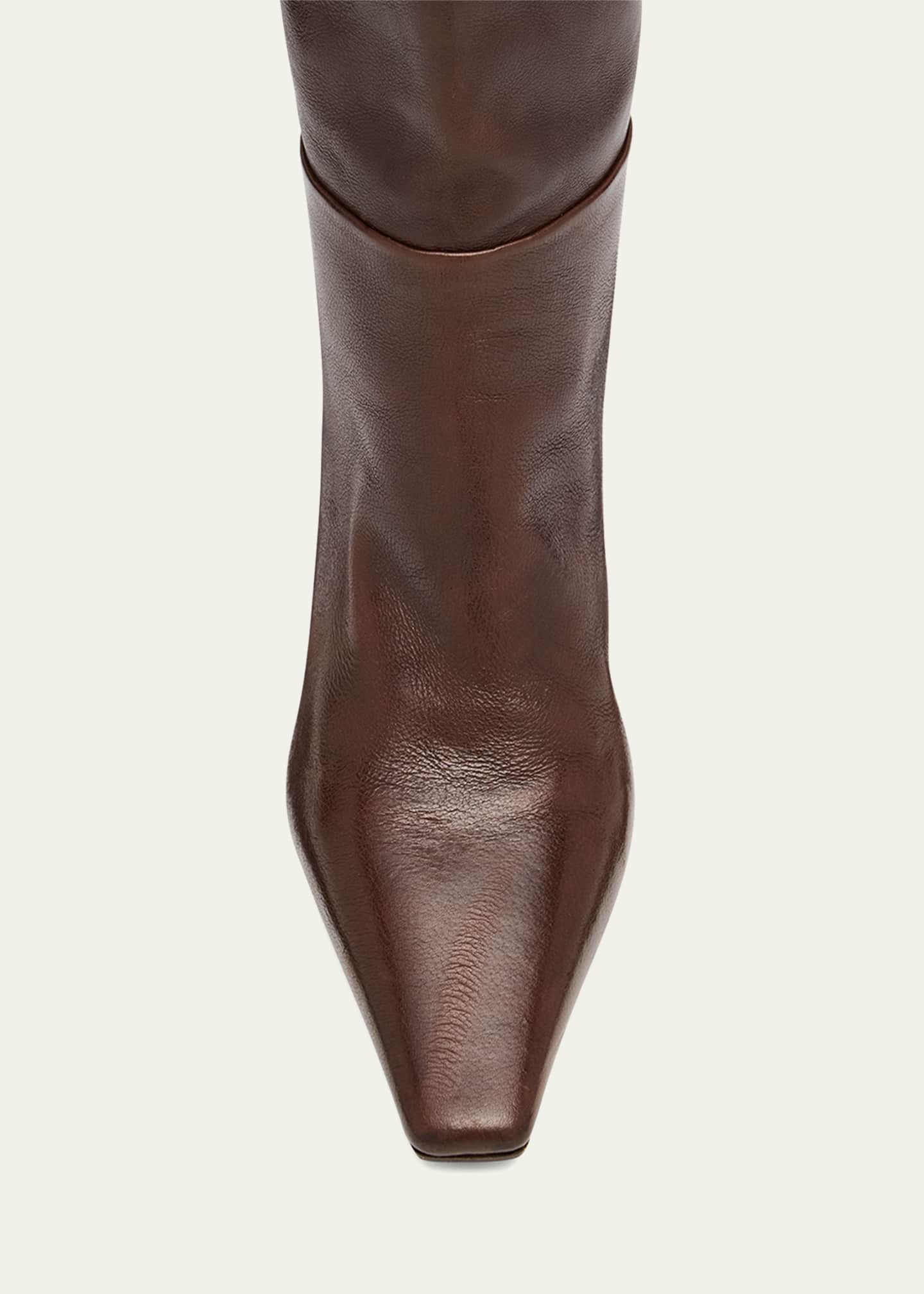 Brunello Cucinelli 80mm Leather Knee-High Boots with Monili Heel