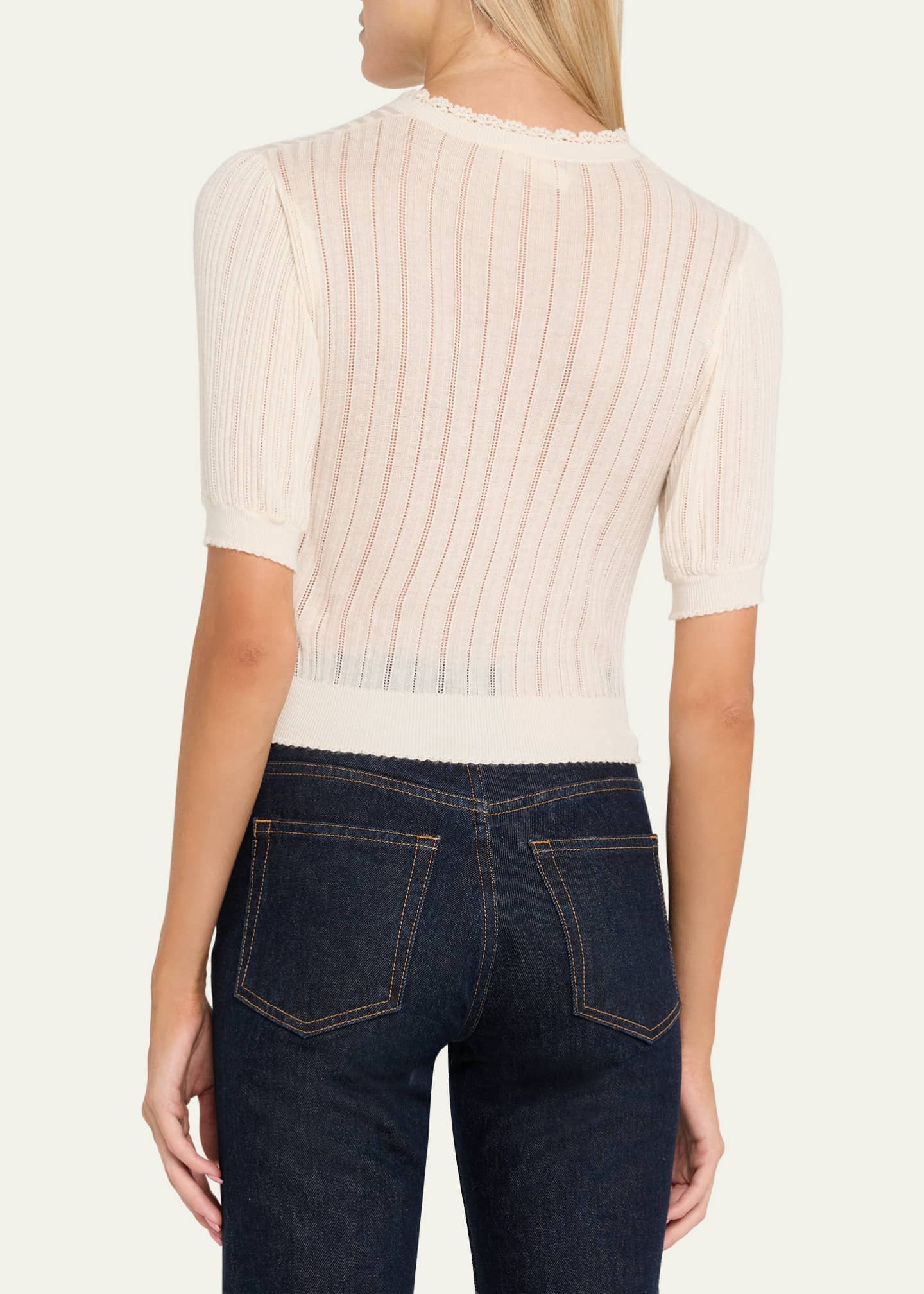 Gemma Puff-Sleeve Pointelle Knit Top