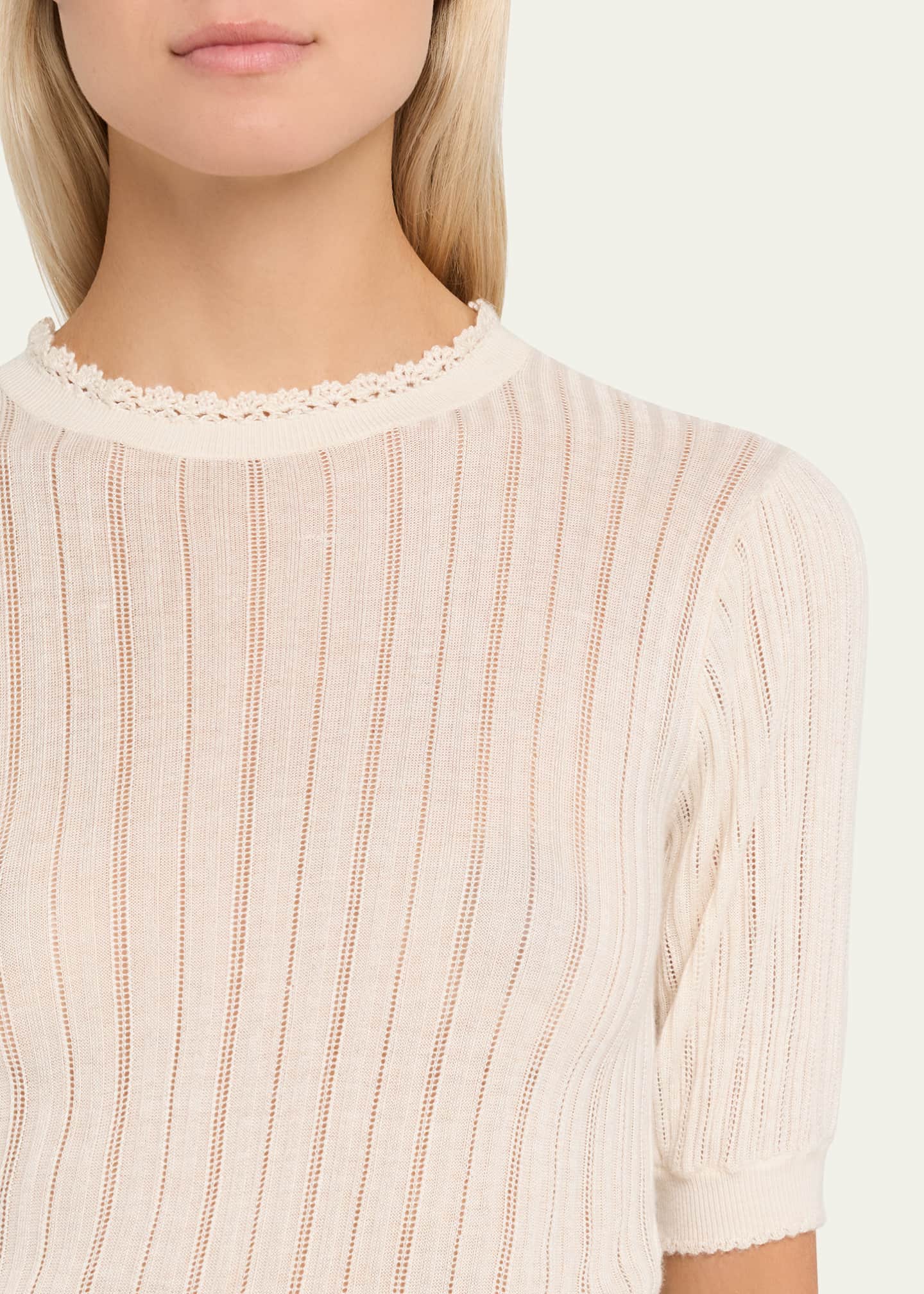 Gemma Puff-Sleeve Pointelle Knit Top